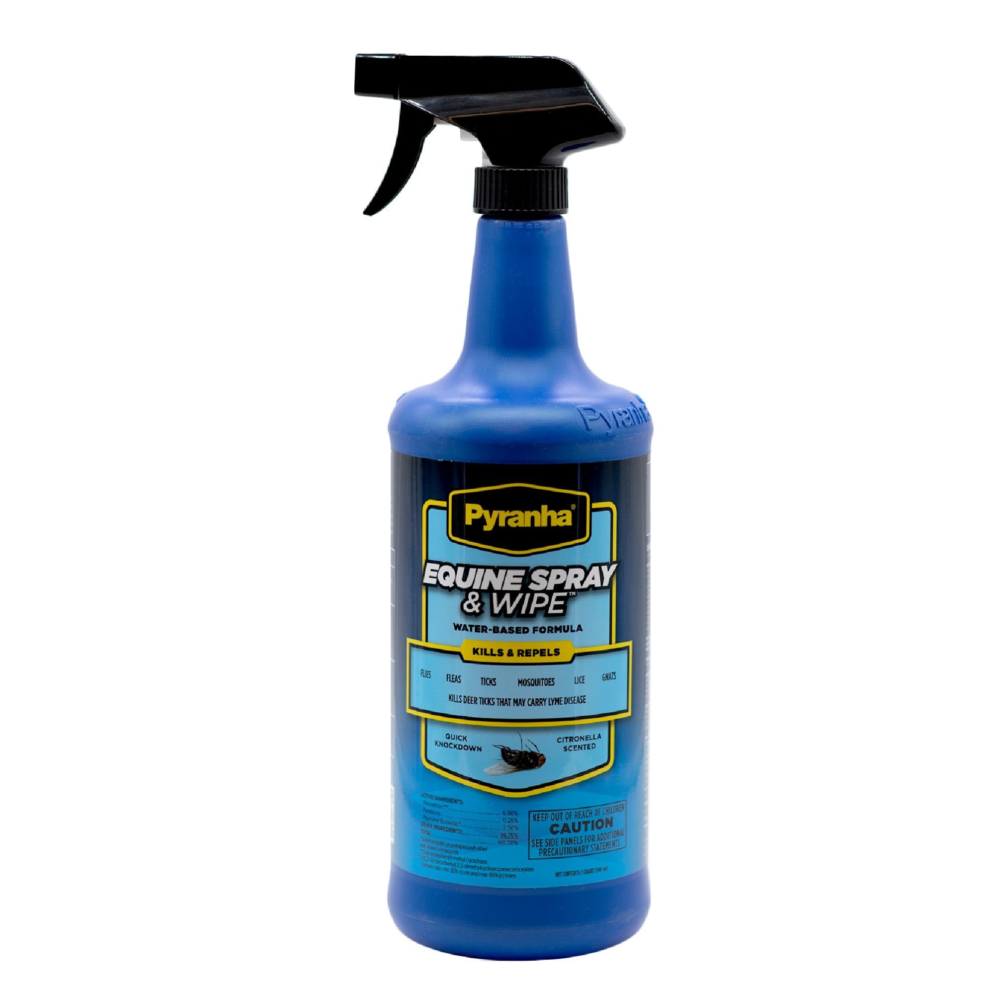Pyranha Equine Spray and Wipe Fly Repellent for Horses - Water-Based Formula with Citronella Scent, Long-Lasting, Dust-Free, No 