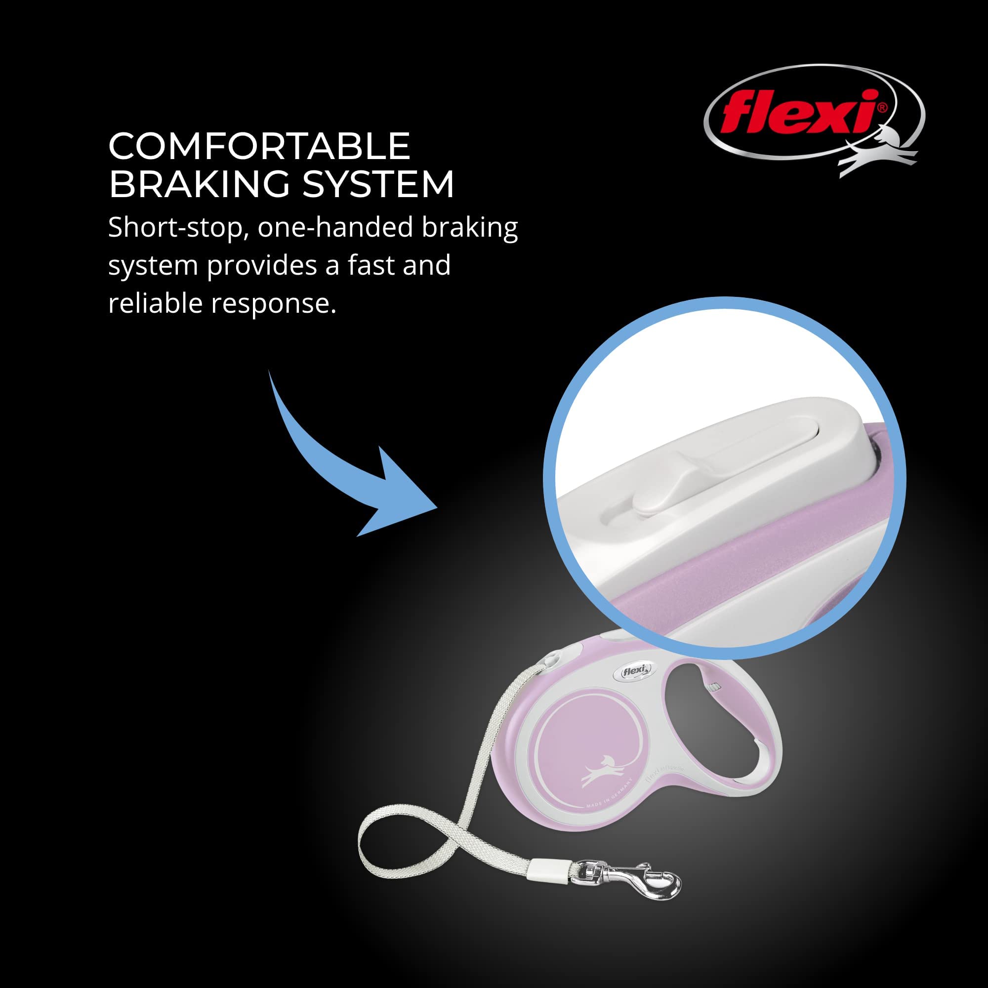 Flexi® New Comfort Retractable Dog Leash (Tape), Ergonomic, Durable And Tangle Free Pet Walking Leash For Dogs Up To 26 Lbs, 10 Ft, Extra Small, Pink/Rose