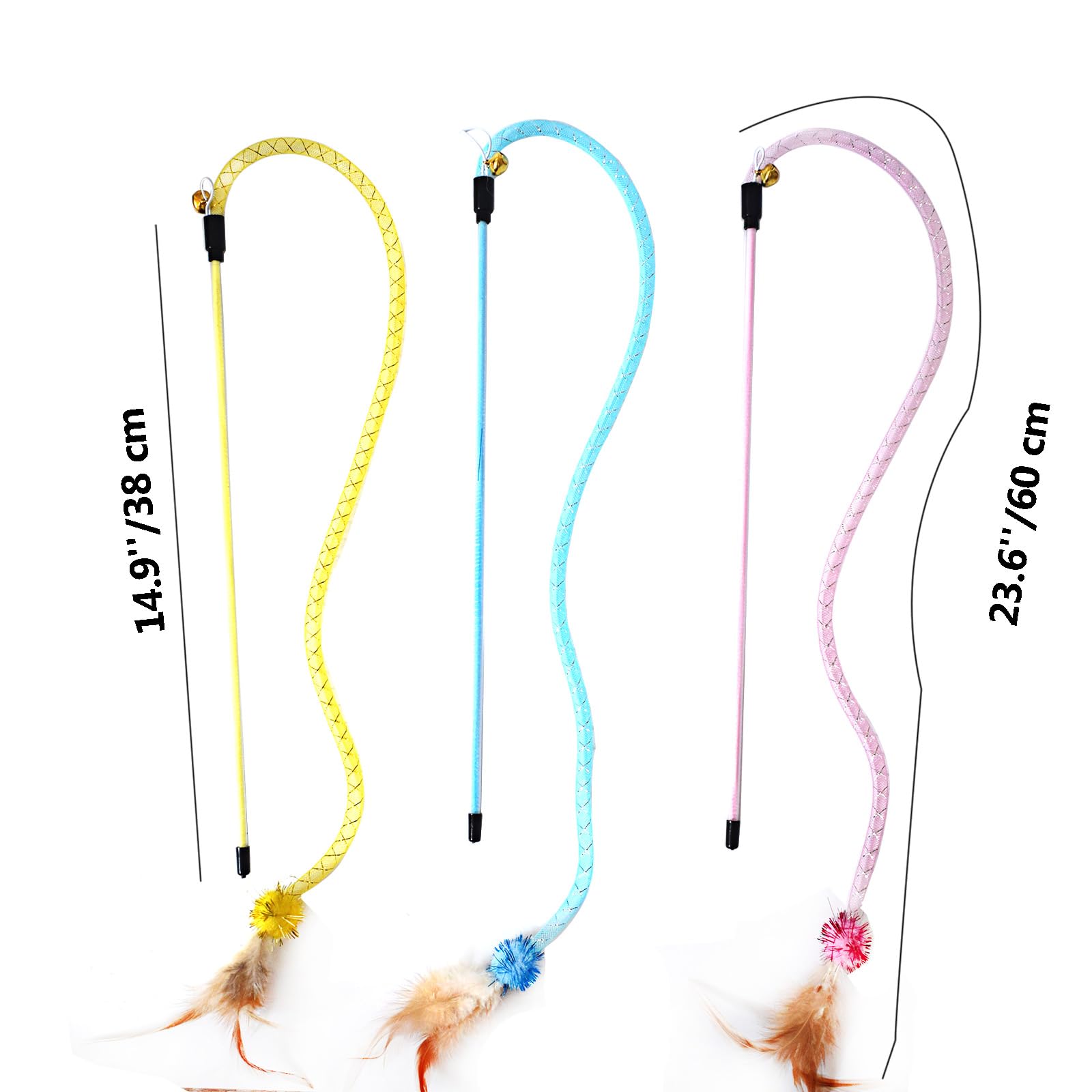 Iuhkbh Cat Wands, 3 Colors Mesh Tube Teaser Toys Cute Kitten Wand Interactive Kitty Toy Safe Cat Stuff For All Breed Sizes