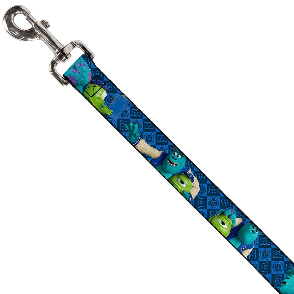 Buckle-Down Pet Leash - Monsters University Sulley & Mike Poses/Checkers Blue - 6 Feet Long - 1.5'' Wide