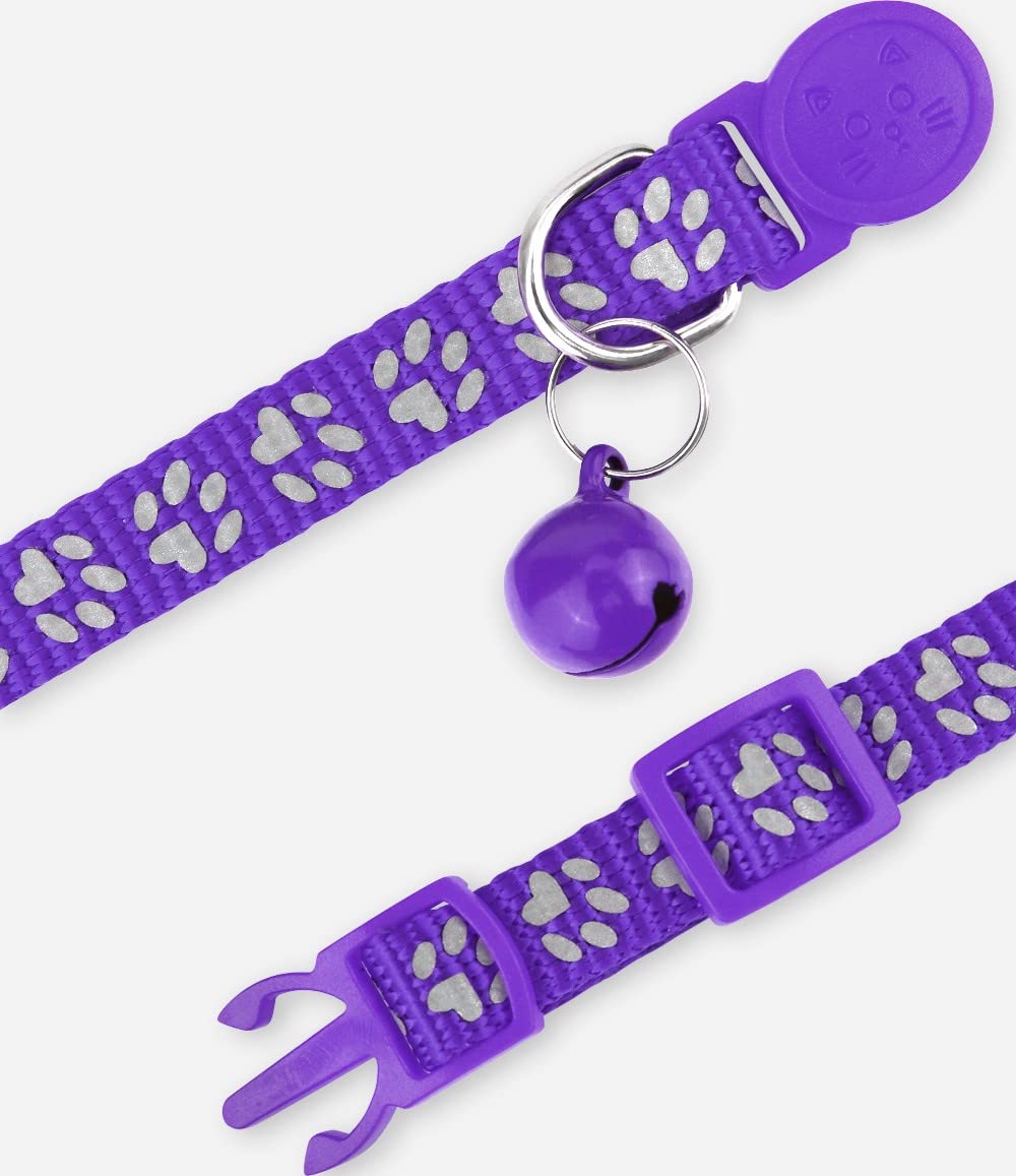 Taglory Reflective Cat Collars Breakaway With Bell, 2 Pack Girl Boy Pet Kitten Collar Adjustable 6-8 Inch, Purple