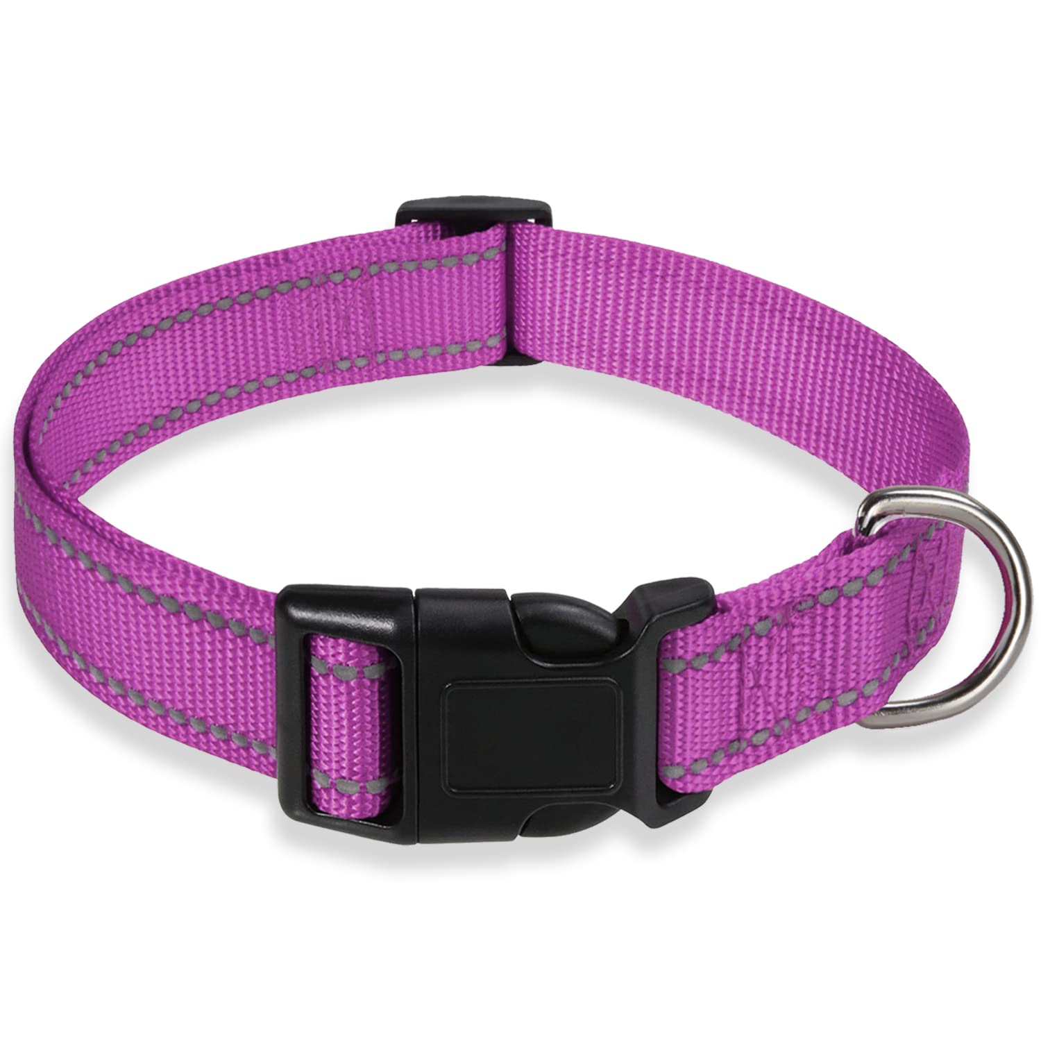 Reflective Dog Collar With Buckle Adjustable Safety Nylon Collars For Small Medium Large Dogs, Purple L