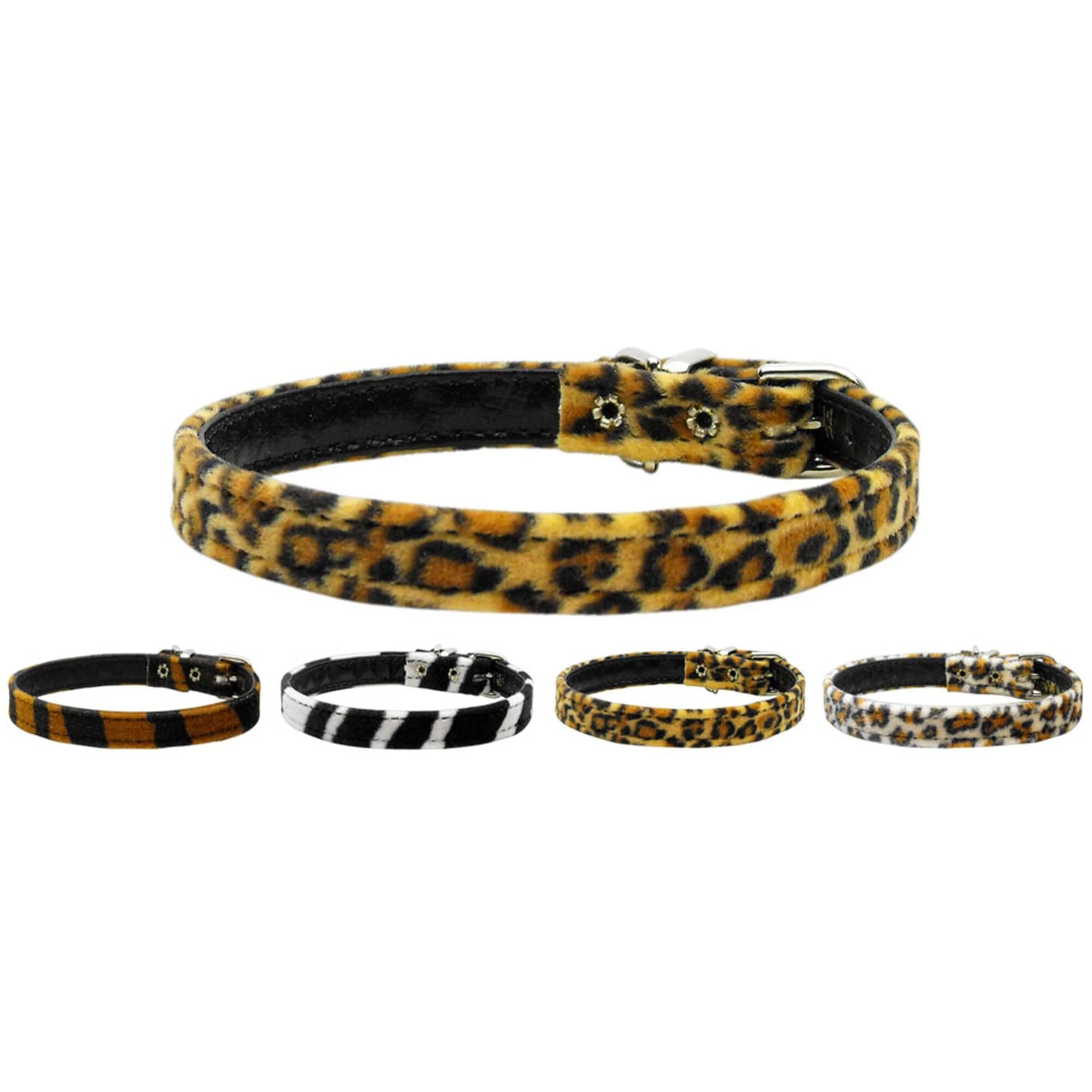 Dog, Puppy & Pet Plain Collar, &quot;3/8&quot; Wide Animal Print&quot; Leopard 12