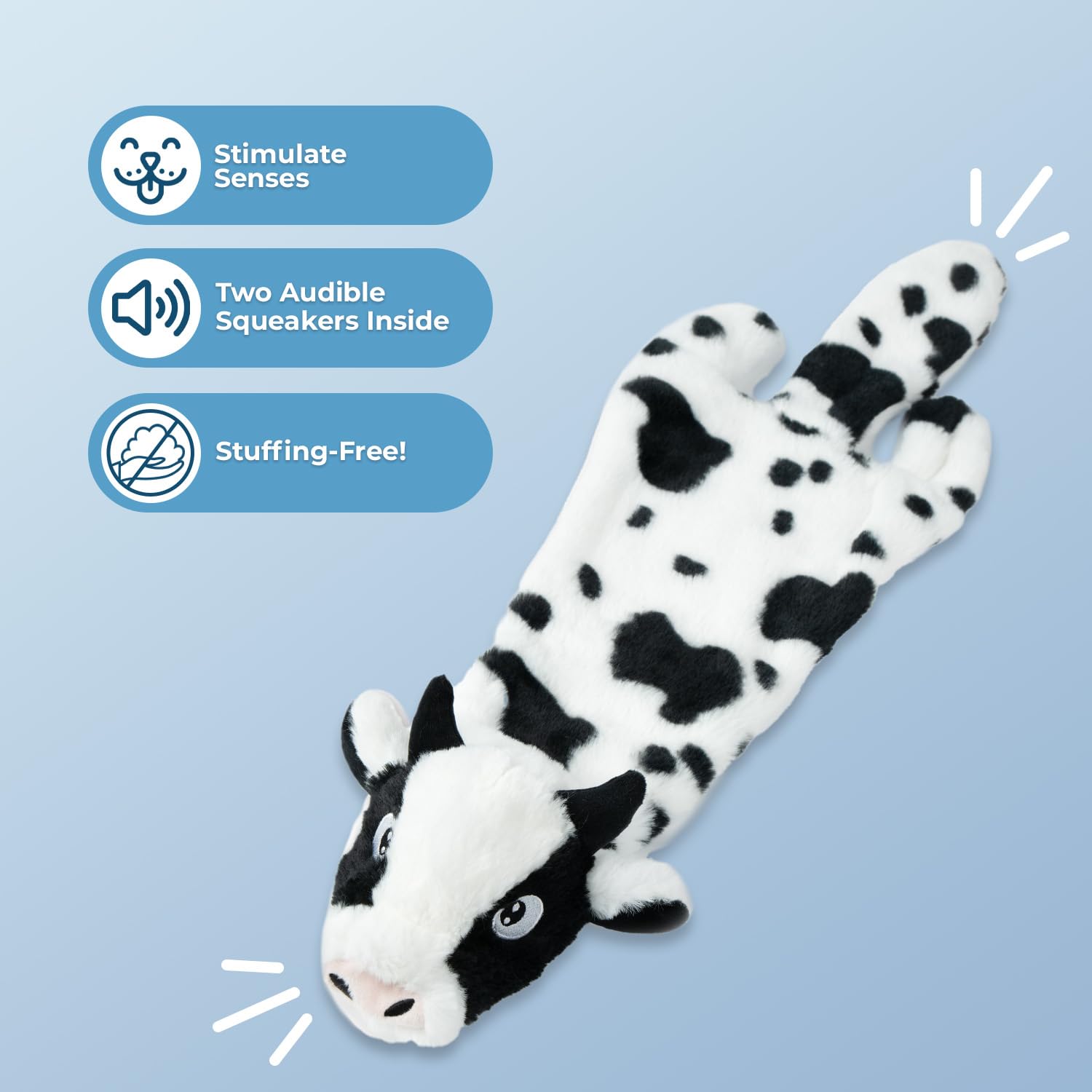 Best Pet Supplies 2-In-1 Stuffless Squeaky Dog Toys With Soft, Durable Fabric For Small, Medium, And Large Pets, No Stuffing For Indoor Play, Holds A Plastic Bottle - Cow, Large