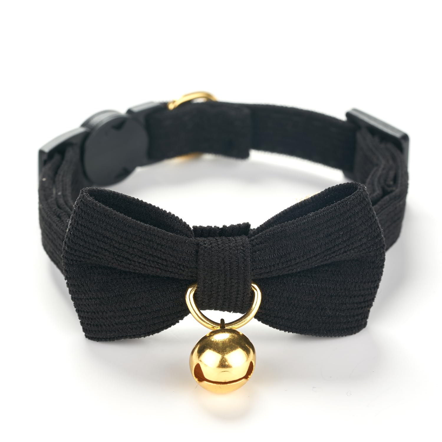 Petiry Soft Corduroy Cat Collar, Plaid Pattern, With Bell And Bowtie, Safety Breakaway Clasp, Adjustable For Kitten And Cats Bla