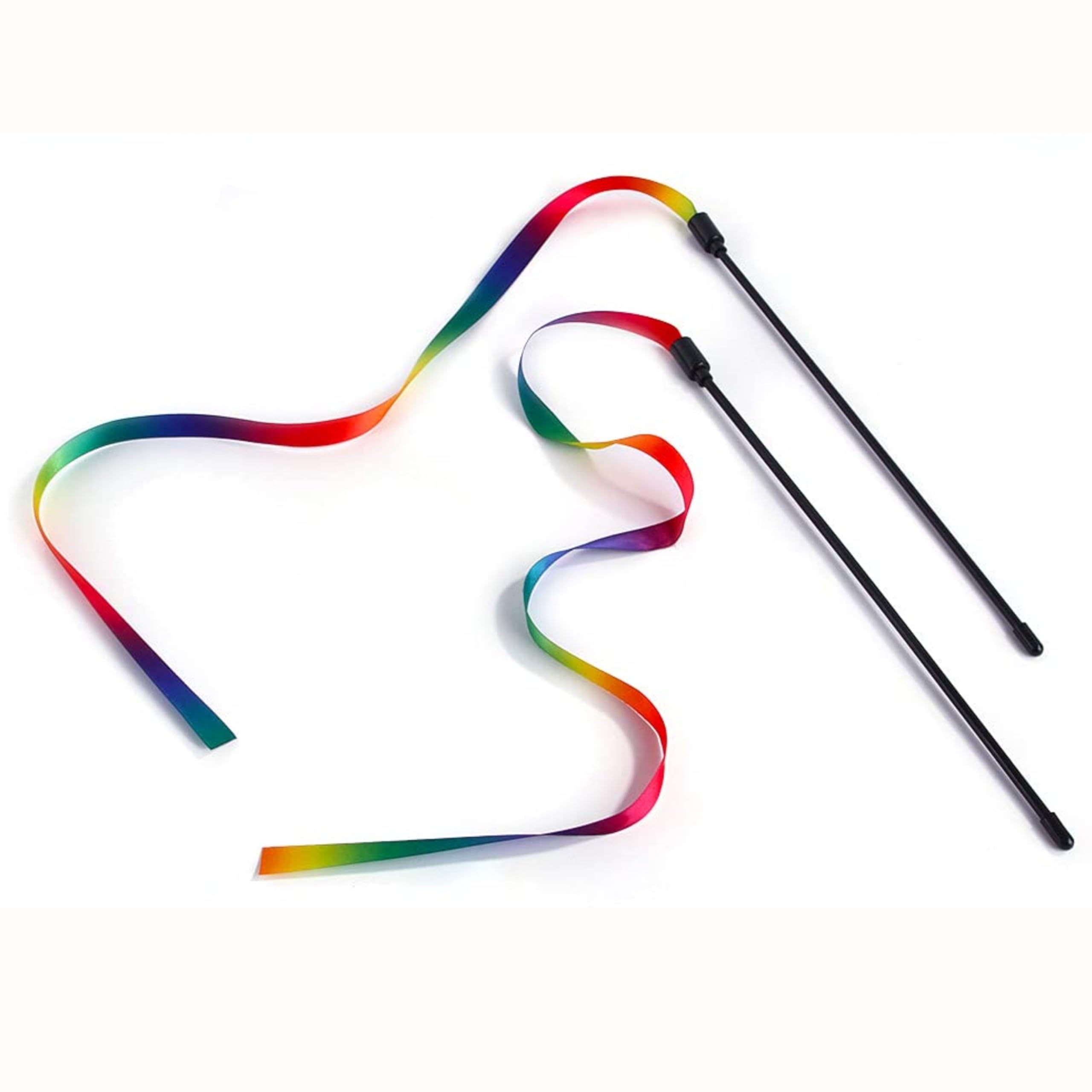 Foodie Puppies Wooden Cat Teaser Wand Stick (Ribbon Teaser) With Feather Tail & Elastic Rope | Interactive Teasing Stick For Cat