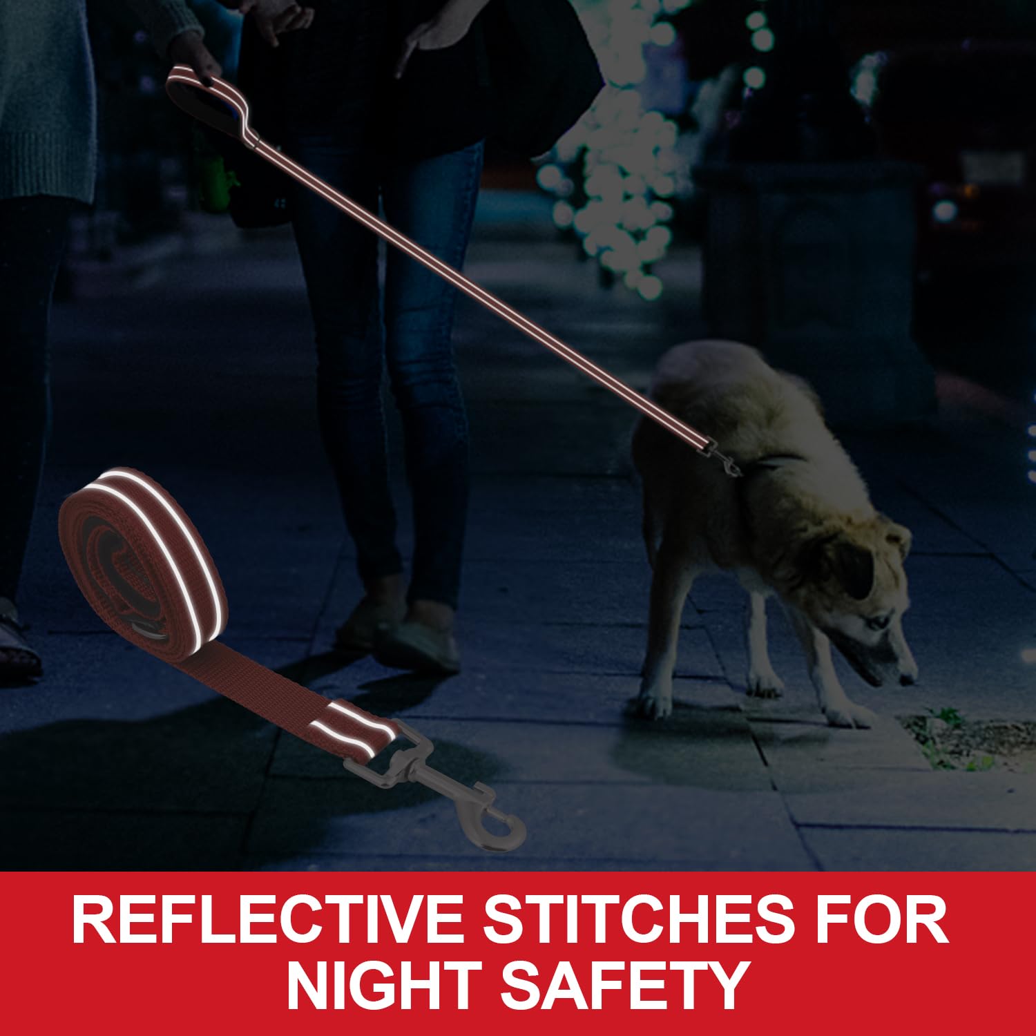 Usunyvora Reflective Nylon Dog Leash For Walking,Strong Dog Leash With Padded Handle For Medium And Large Dogs,6 Ft,Red