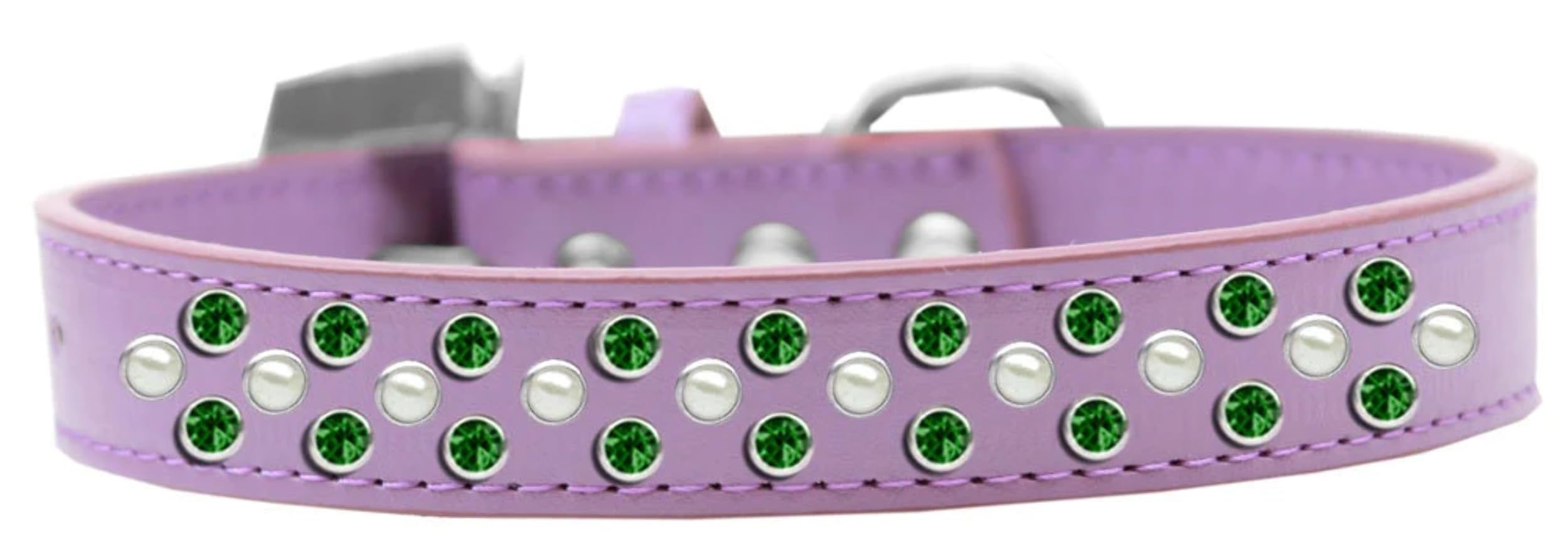 Dog, Puppy & Pet Fashion Collar, Pearl and Emerald Green Crystal Rimsets Sprinkles Black 12