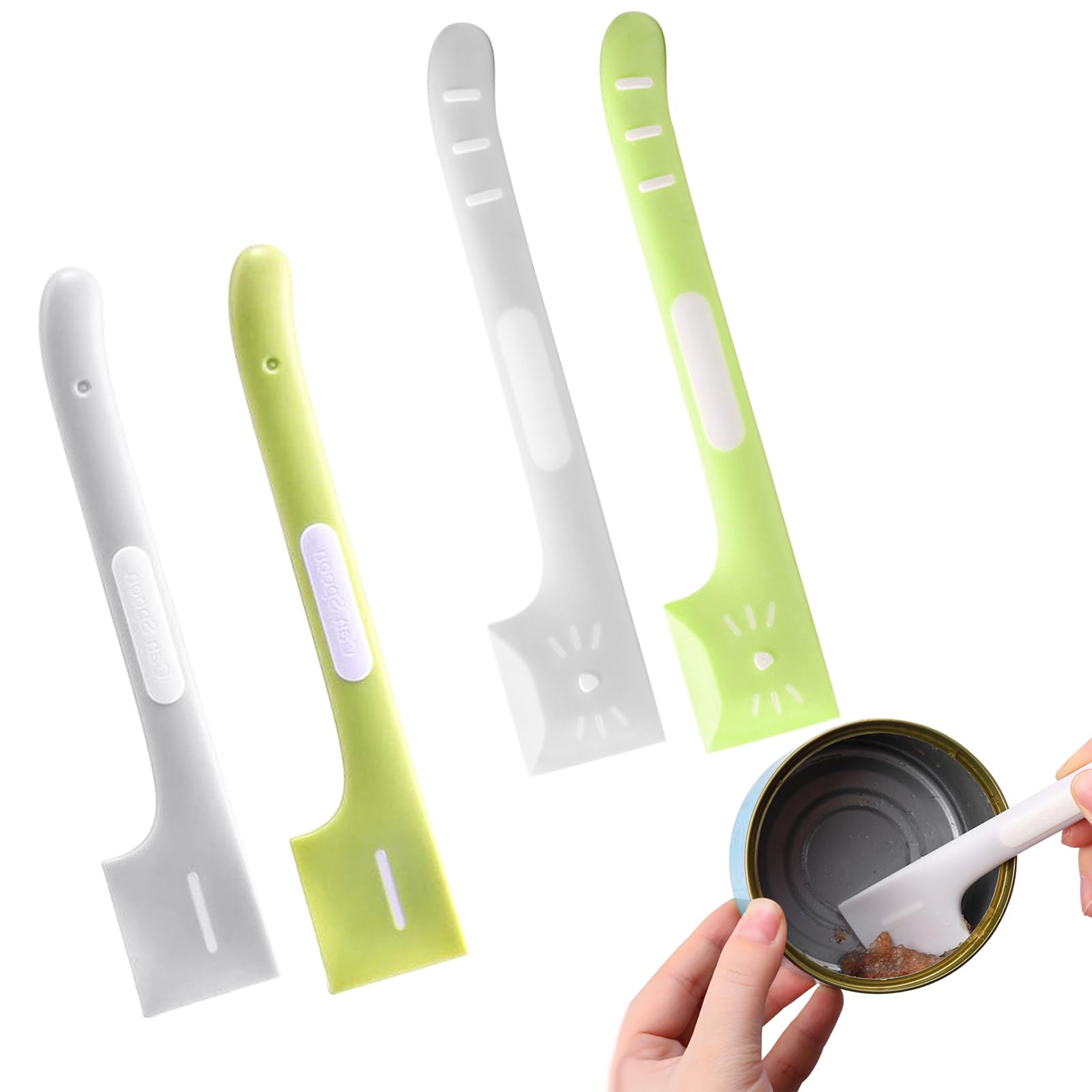 4 Pack Pet Supplies - Can Food Mixing Spoons, Canned Scoop for Cat & Dog Feeding, Wet Food Storage (Green + Gray)