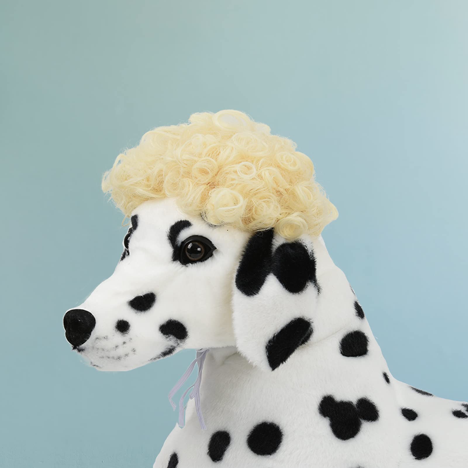 TESSVEYA Funny Blonde Curly Dog Wig for Halloween & Parties, Large Size, Pet Cosplay Wig, Durable Polyvinyl Chloride Material