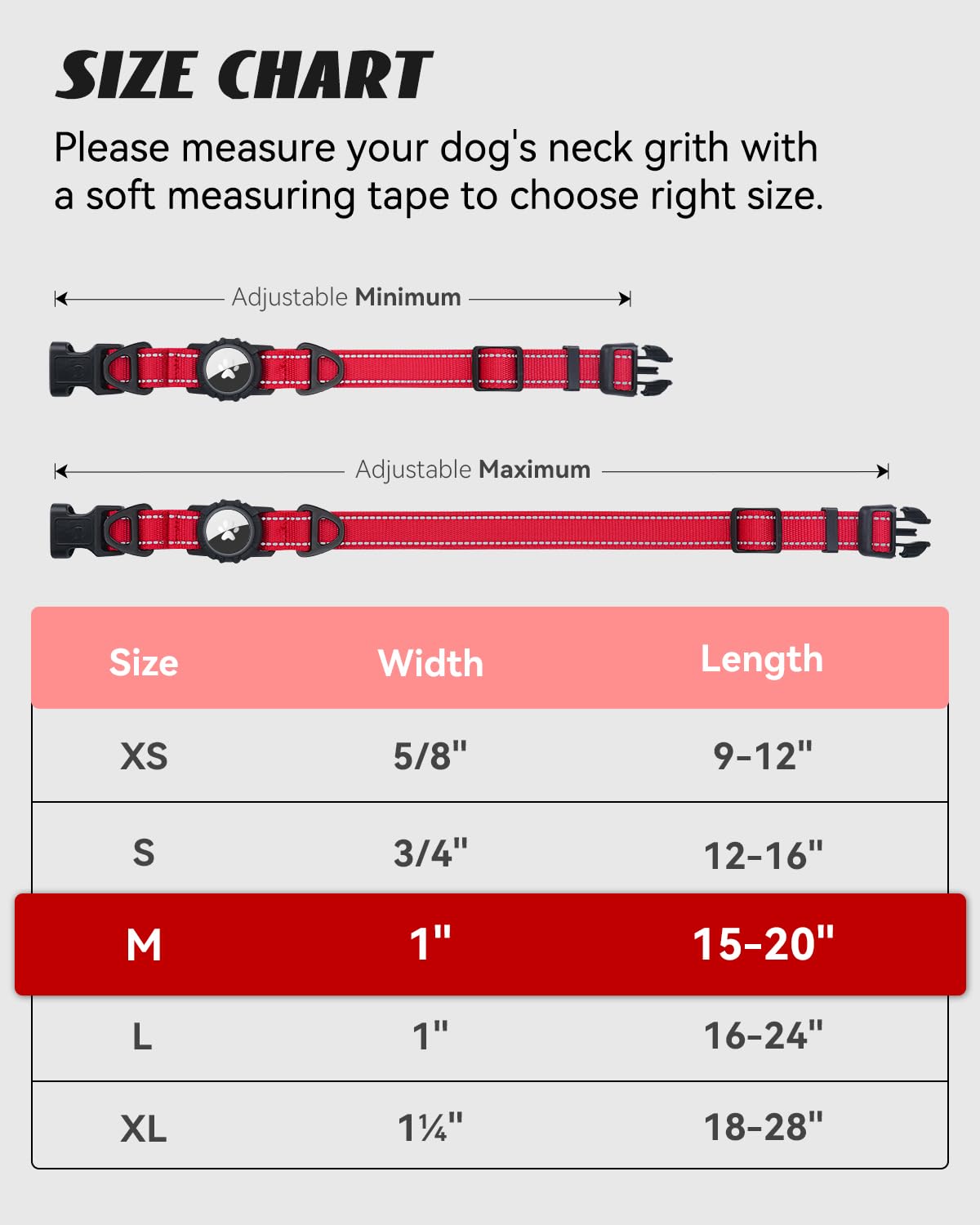 Joytale Airtag Dog Collar, Dual D-Rings, Reflective Pet Collar With Waterproof Airtag Holder, Soft Padded Adjustable For Medium