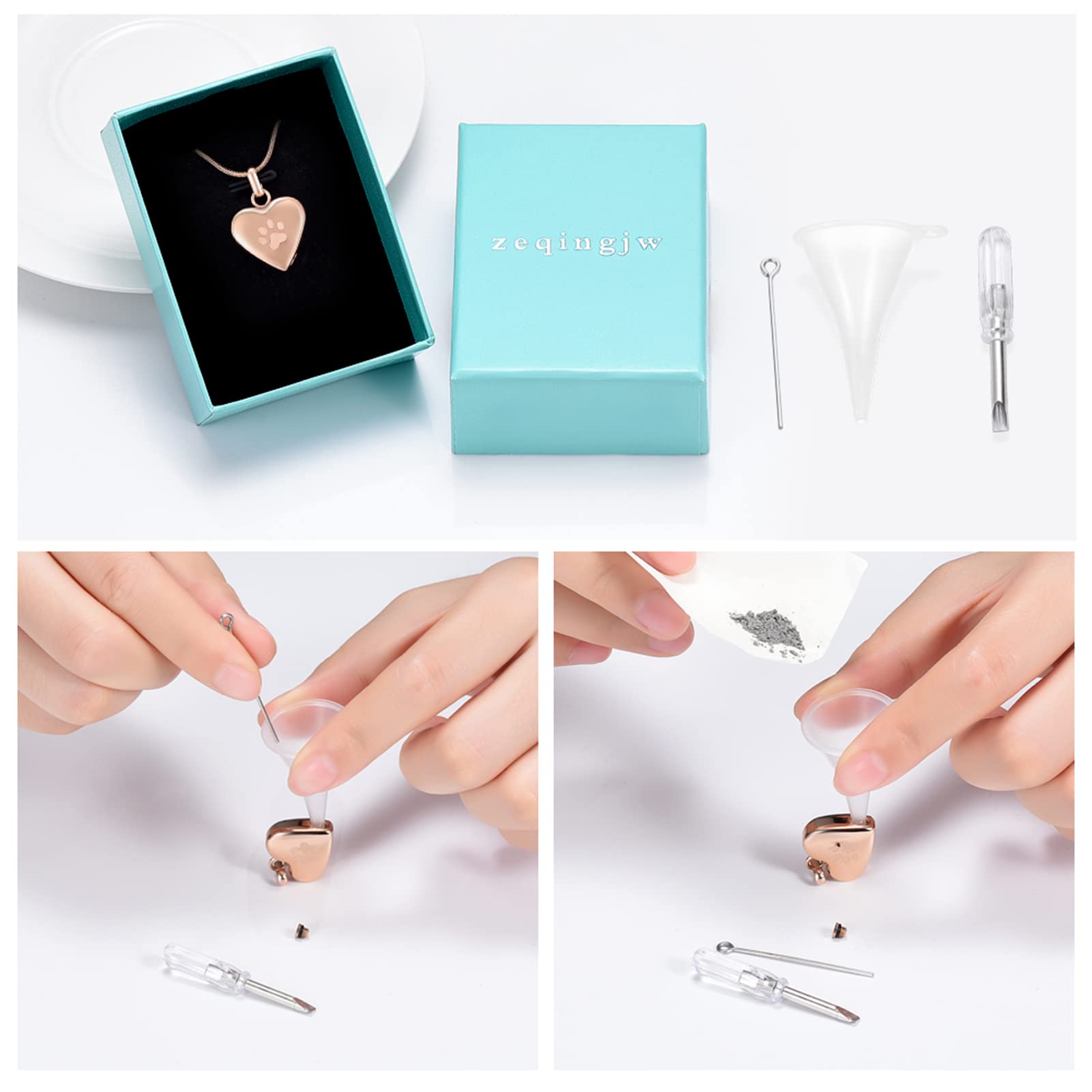 Zeqingjw Pet Cremation Jewelry For Ashes Pendant Paw Print Pet Heart Urn Necklace Memorial Keepsake Jewelry For Pet/Dog'S/Cat'S Ashes (Rose Gold)