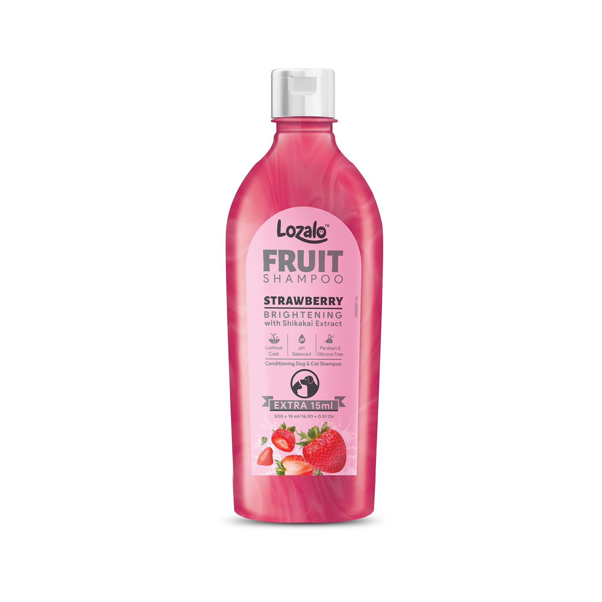 Lozalo Fruit Pet Shampoo 500 Ml, Strawberry, Ph Balanced, Paraben Free Conditioning Shampoo For Dogs & Cats Of All Breeds, Natur