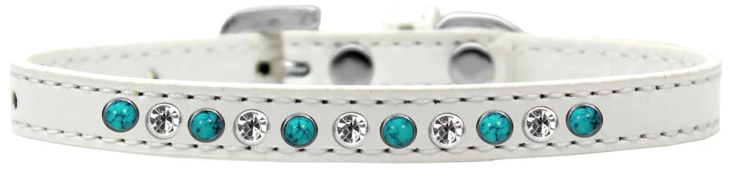 Dog, Puppy and Pet Fashion Collar, Premium Southwest Turquoise Pearl & Clear Crystals Black 14