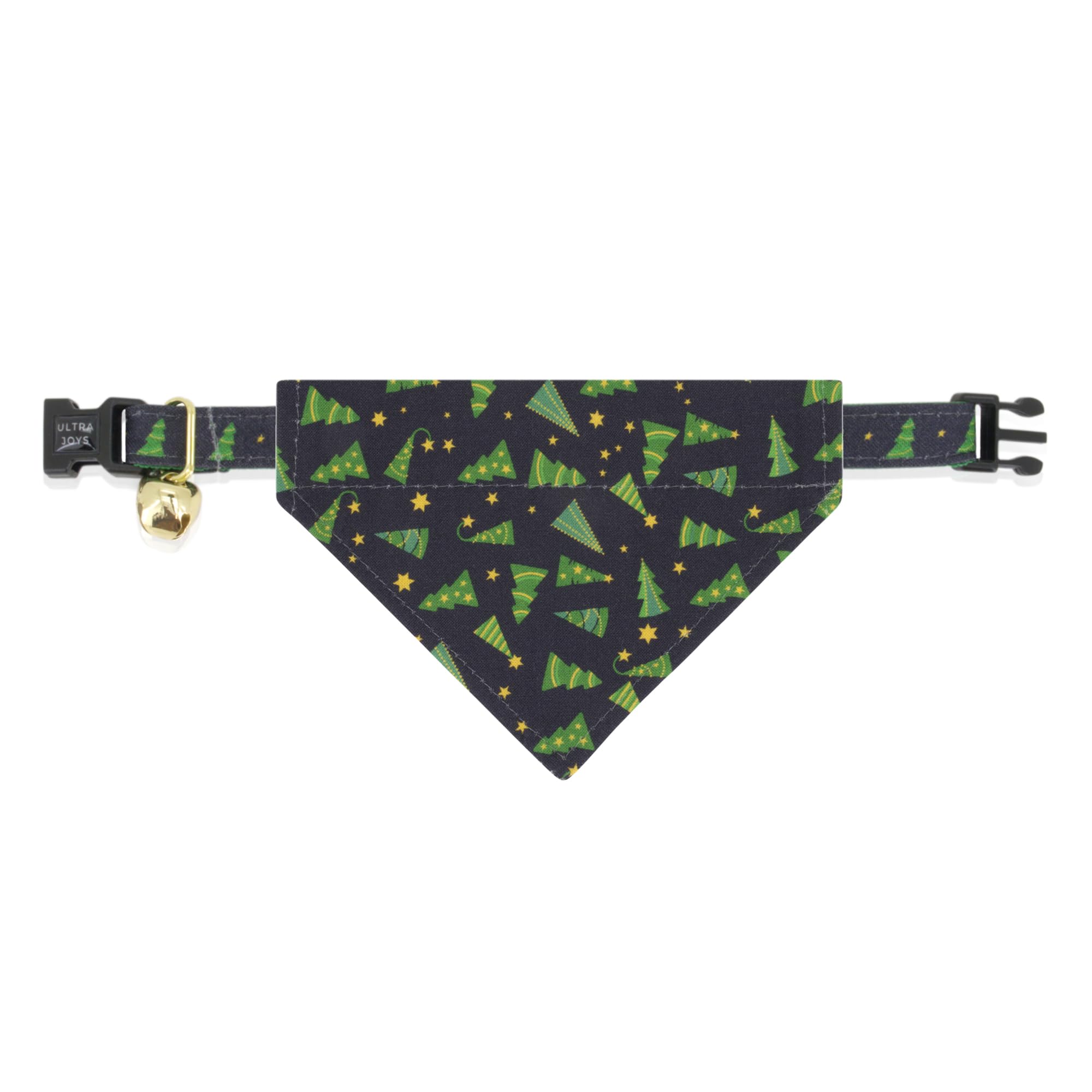 Ultra Joys Breakaway Cat Collar With Bells - Boy & Girl Kitten Collar With Bandana And Bowtie - Christmas Tree Large
