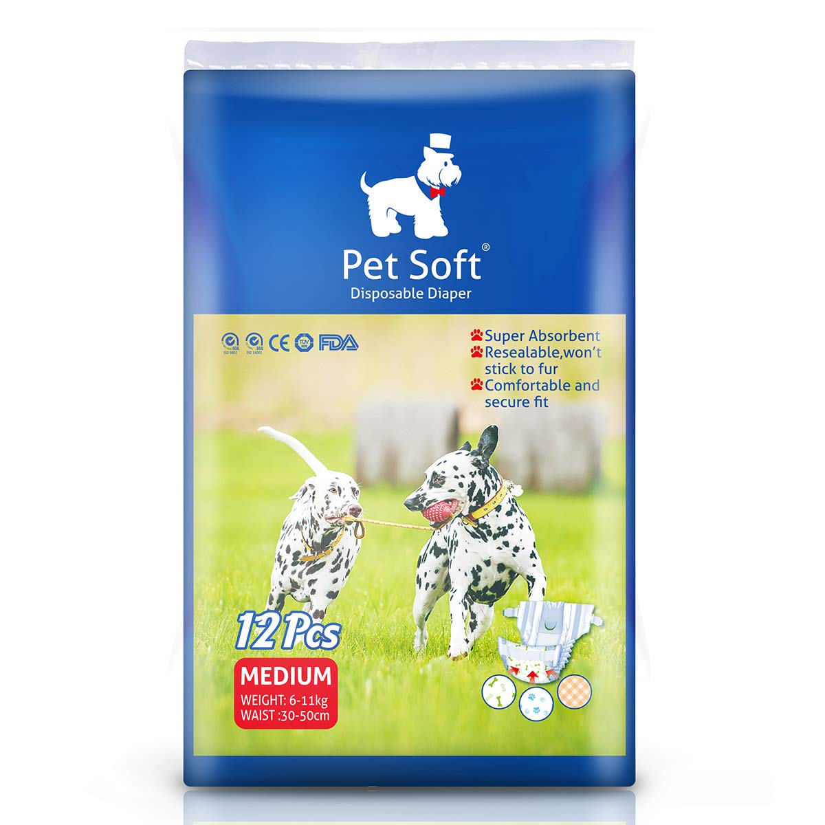 Pet Soft Doggie Diapers - Disposable Dog Diapers For Female In Heat Period Or Urine Incontinence, Puppy & Cat Diapers Ultra Absorbent 12Pcs Medium