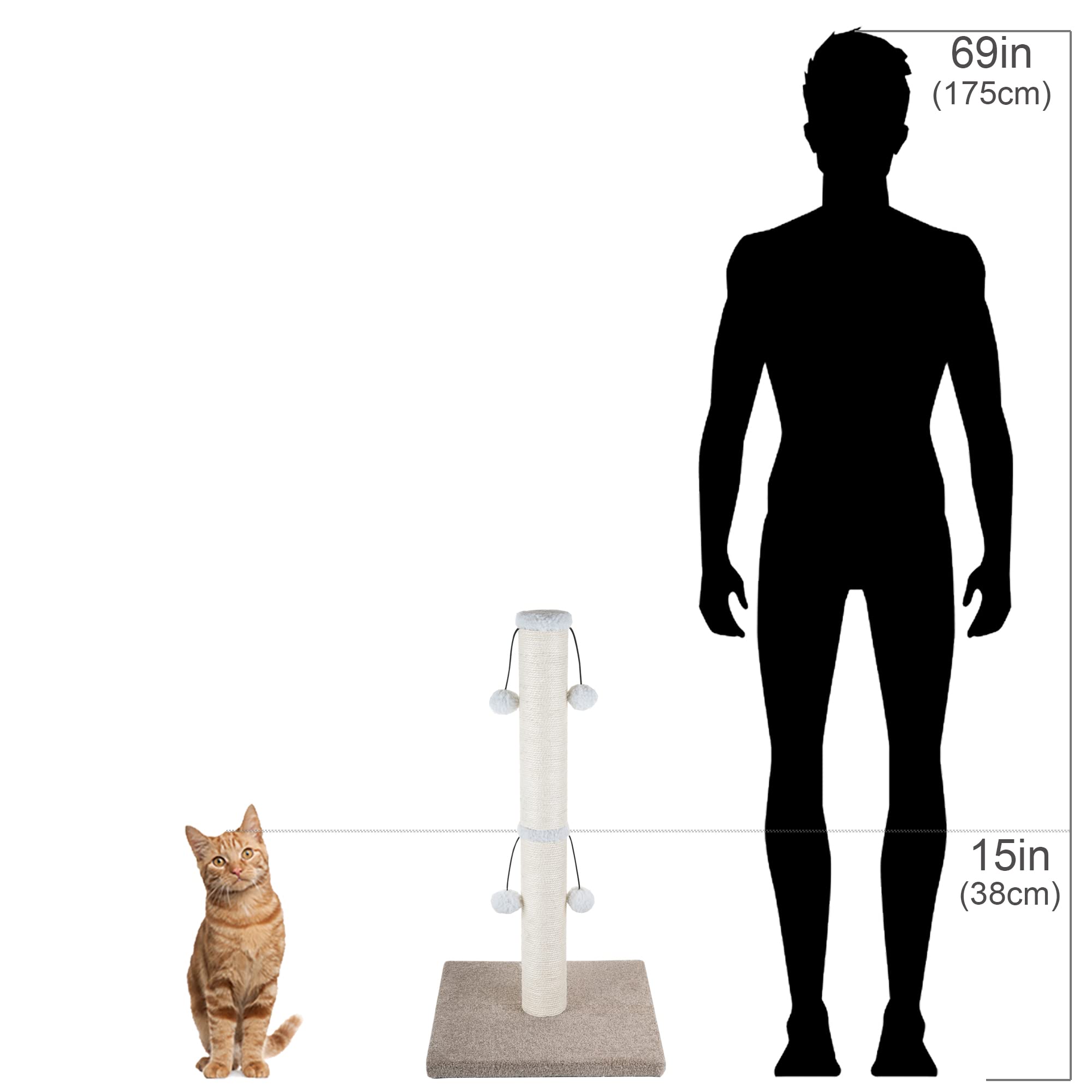 Dimaka 29' Tall Cat Scratching Post For Big Cats, Natural Sisal Rope Post And Stable Heavy Carpet Base, Adult Cat Scratcher And Tree (Beige/Yellow V2)