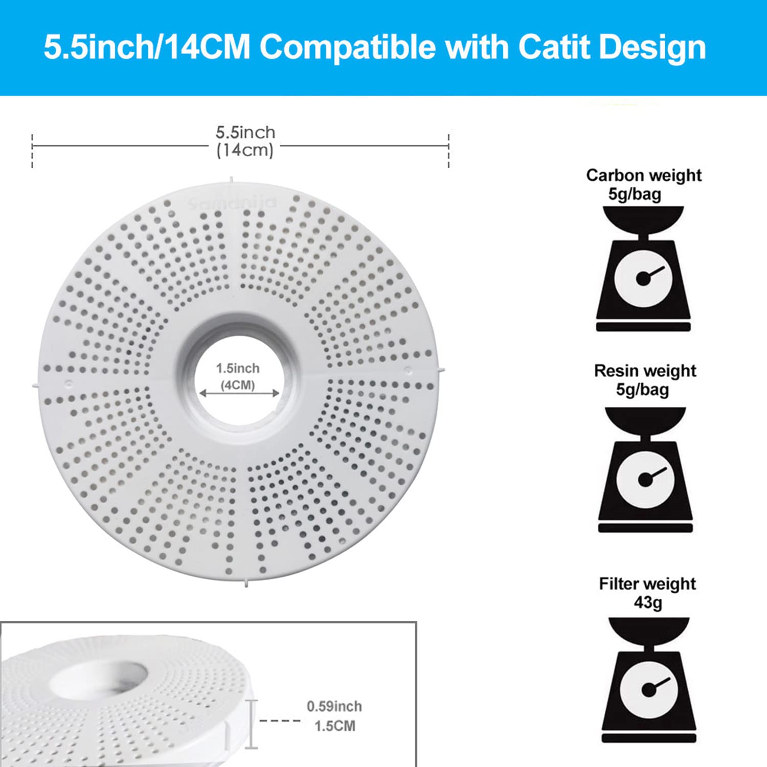 Samanija 6-Pack Filters, Compatible With Catit Flower Fountains Cat Water Fountain Filter Replacement
