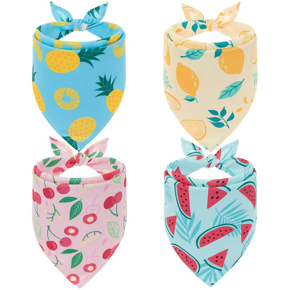 Expawlorer Dog Cooling Bandana Set - 4 Pack Hawaii Dog Bandana, Summer Triangle Scarfs Bibs With Cute Fruit Patterns For Small M