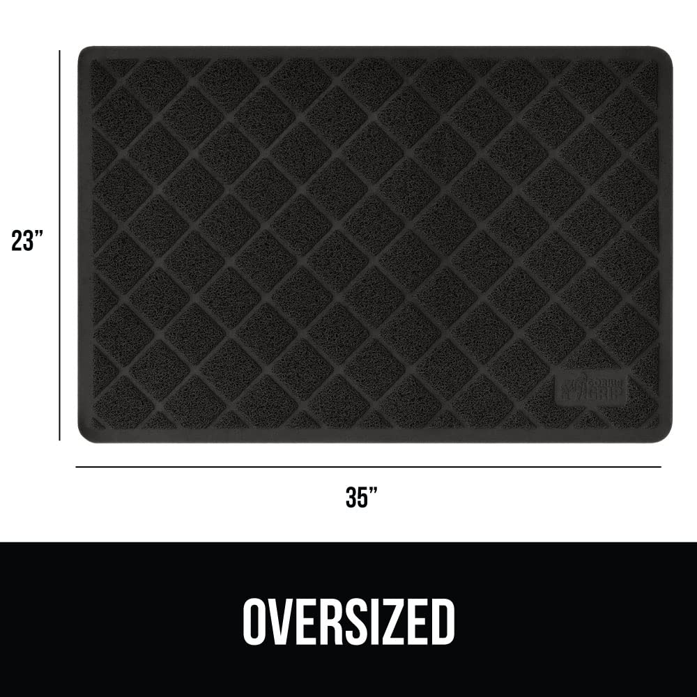 Gorilla Grip Thick Cat Litter Trapping Mat, 35X23, Less Waste, Traps Mess From Box For Cleaner Floors, Stays In Place For Cats, Soft On Kitty Paws, Easy Clean, Large Size, Durable Backing, Black