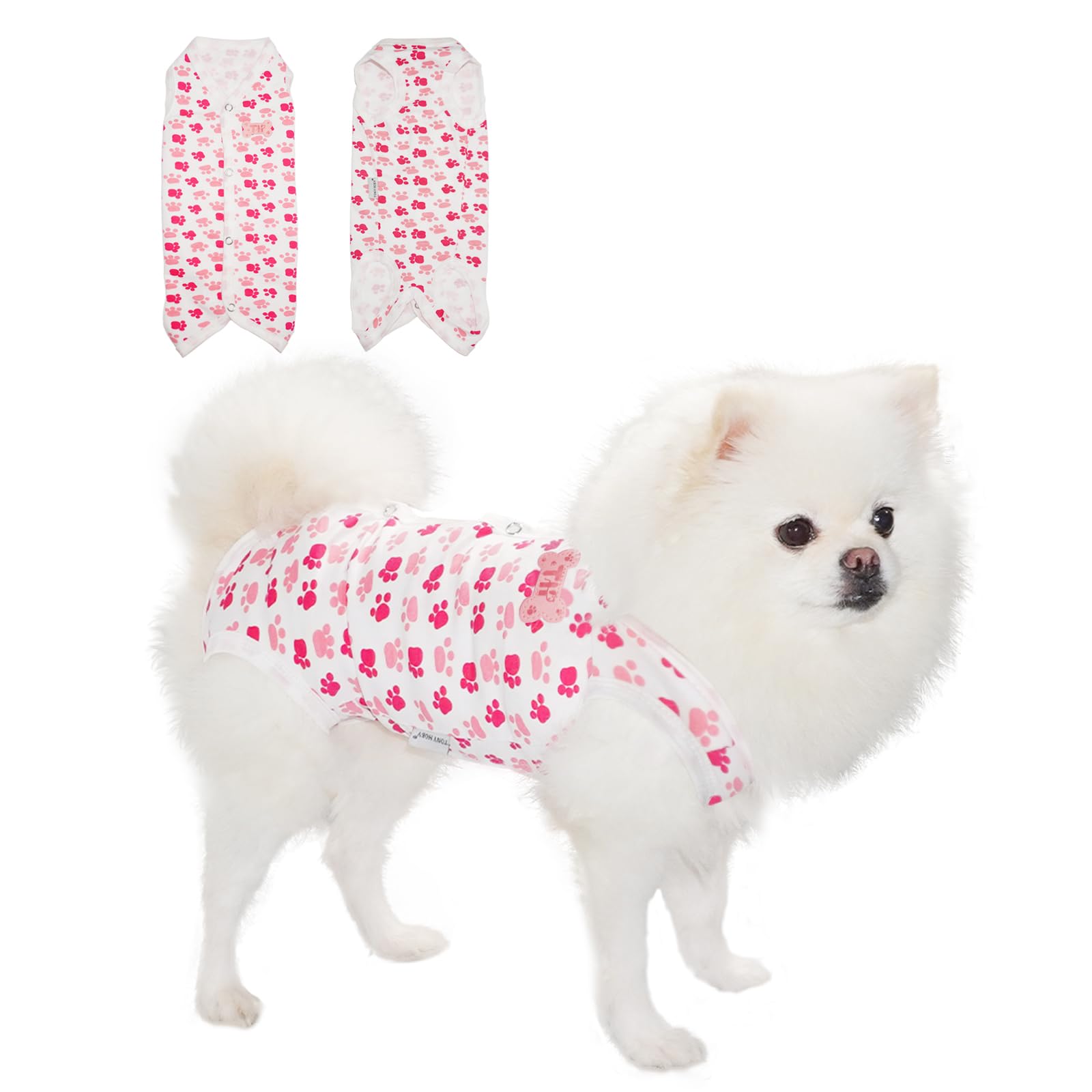 Tony Hoby Dog Pajamas, Summer Dog Shirt, Soft Breathable Dog Pajamas With Cute Pawprints (Pink, S), Small
