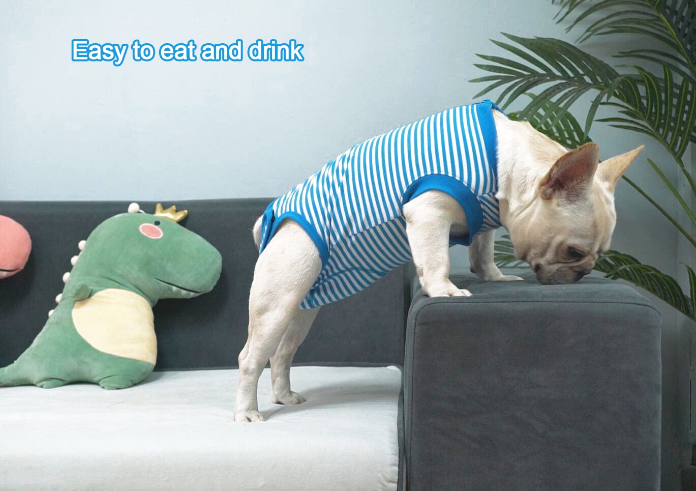 Sychien Dog Blue Recovery Suit For Large Female Spay,Male Dog Surgery Suit,Narrow Blue-White L