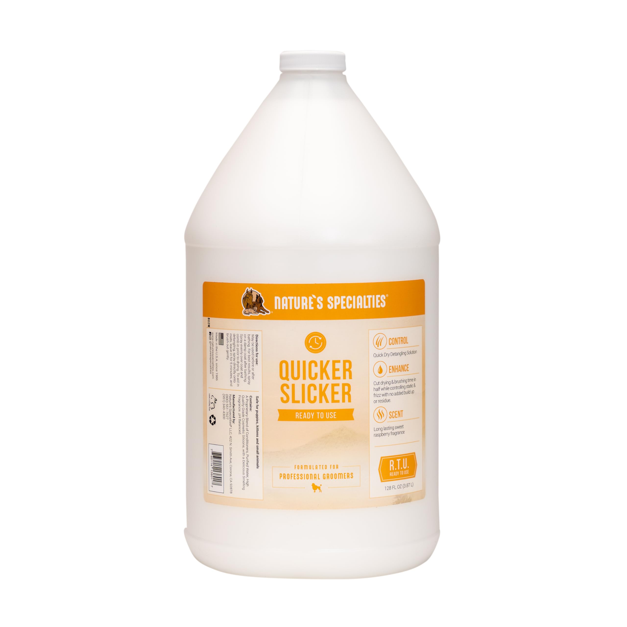 Nature'S Specialties Quicker Slicker Ready To Use Detangling And Conditioning Spray, Natural Choice For Professional Groomers, Helps Restore Moisture, Made In Usa, 1 Gal