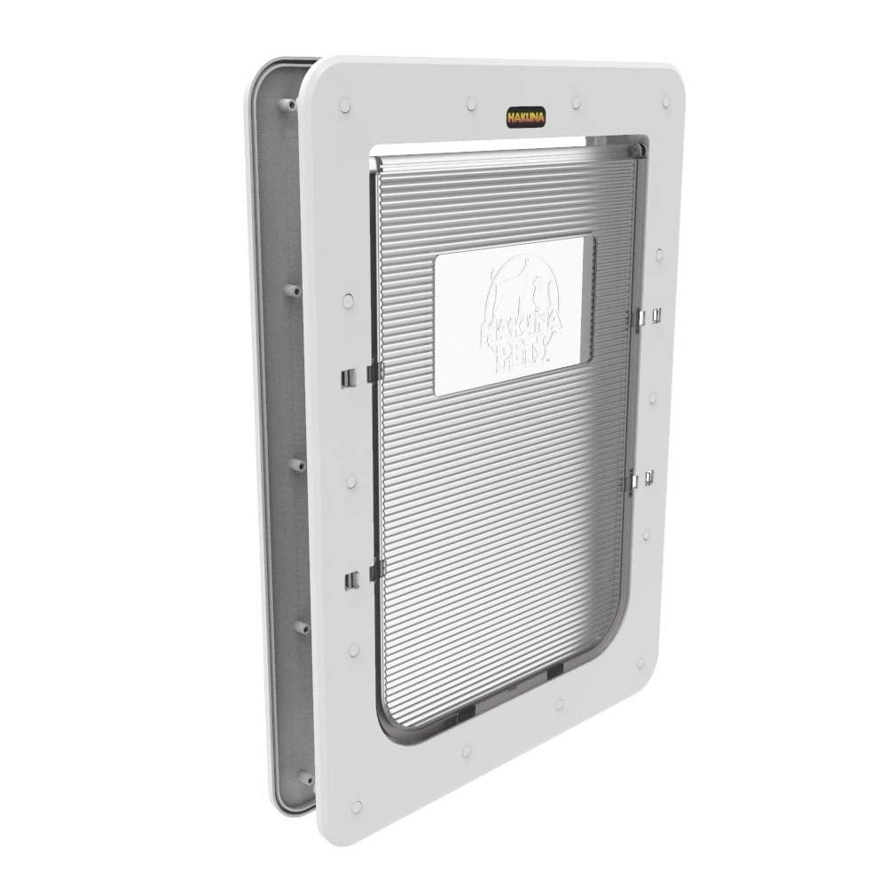Hakuna Pets Super Tough Pet, Cat And Dog Door With 2-Way Locking Panel For Screens, Doors, Walls And Glass Up To 2.17' Thick, Large, White