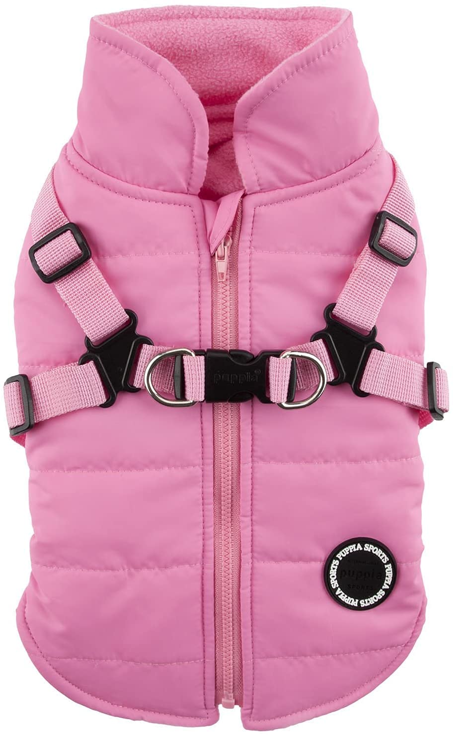Puppia Mountaineer Winter Dog Coat With Integrated Harness No Pull Cold Weather Waterproof Warm Fleece Back Zipper For Small & Medium Dog, Pink, Medium