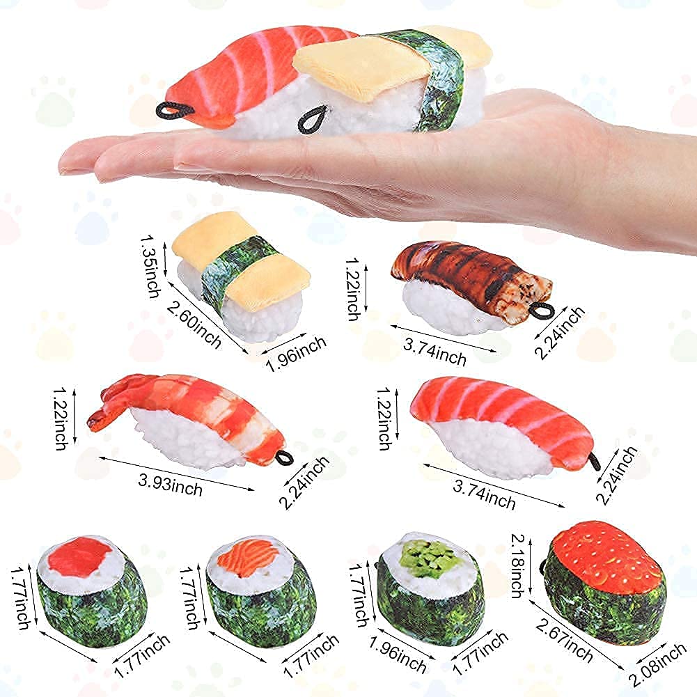 Rekobon Catnip Toys, 8 Pack Kitten Toys For Indoor Cats, Bite Resistant Cat Chew Toy With Sushi Roll, Boredom Relief Fluffy Kitt