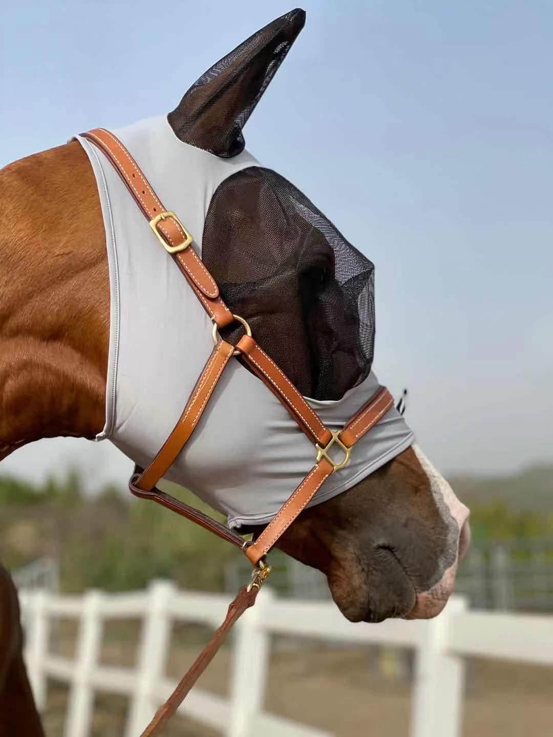 Horse Fly Mask Super Comfort Horse Fly Mask Elasticity Fly Mask with Ears We Only Make Products That Horses Like (Gray, M)