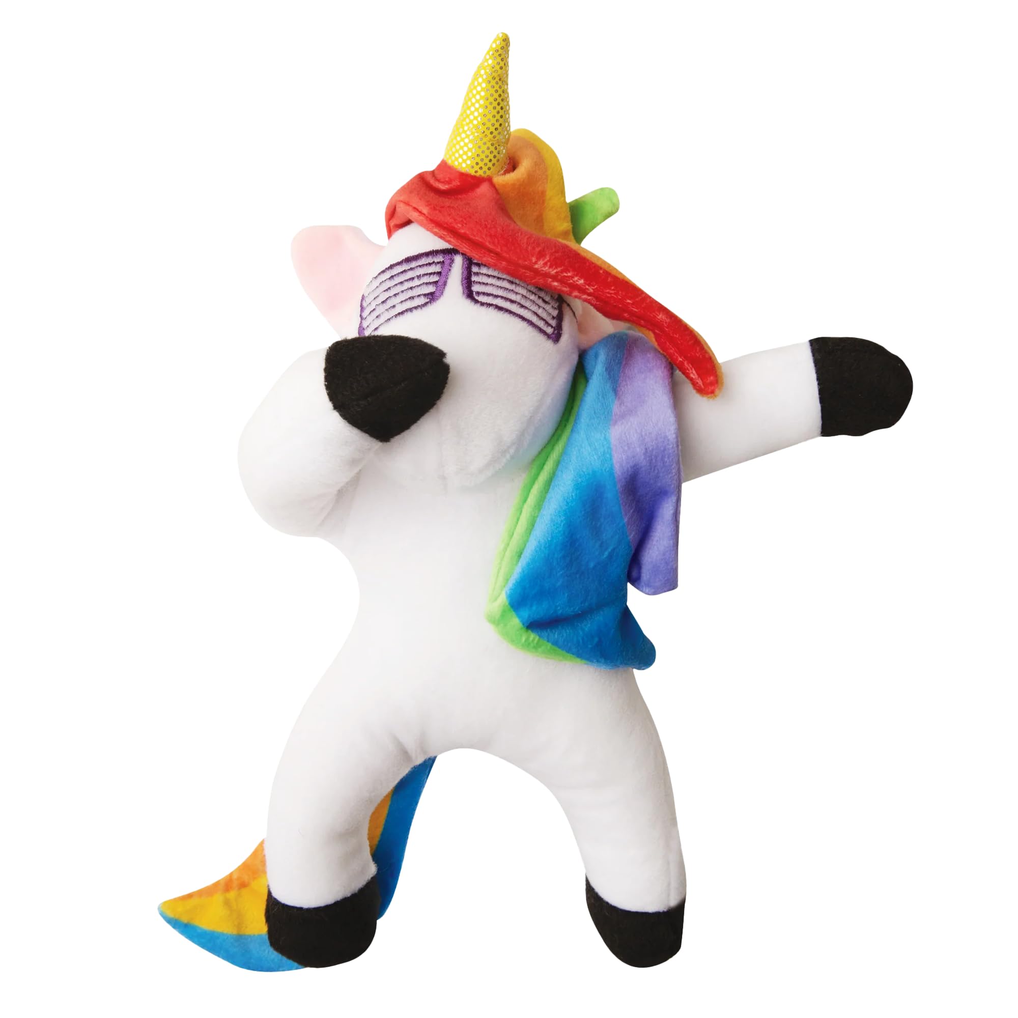 Snugarooz Dab The Unicorn – Trendy Plush Dog Toy With Repair Patch, Embroidered Sunglasses & Rainbow Mane – Non-Toxic & Durable For Endless Play