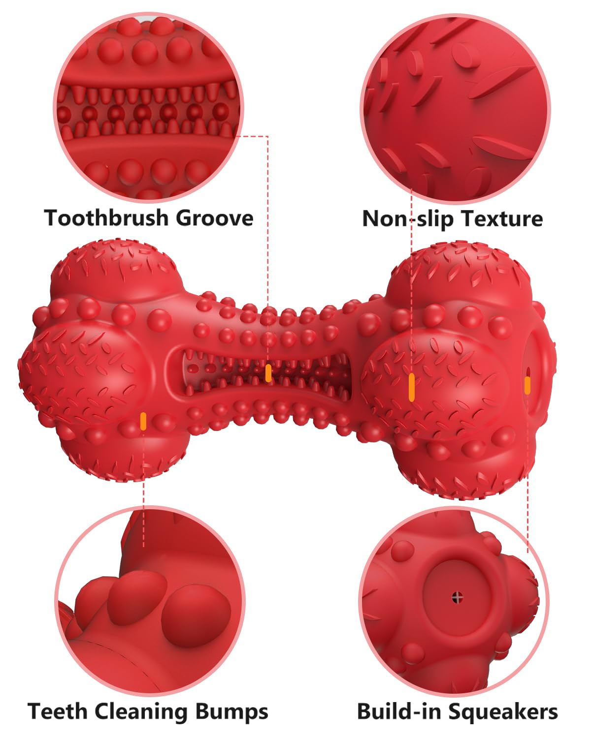 Schitec Squeaky Dog Chew Toy For Aggressive Chewers Large Breed, Tough Interactive Teething Rubber Bone For Big Medium Dogs