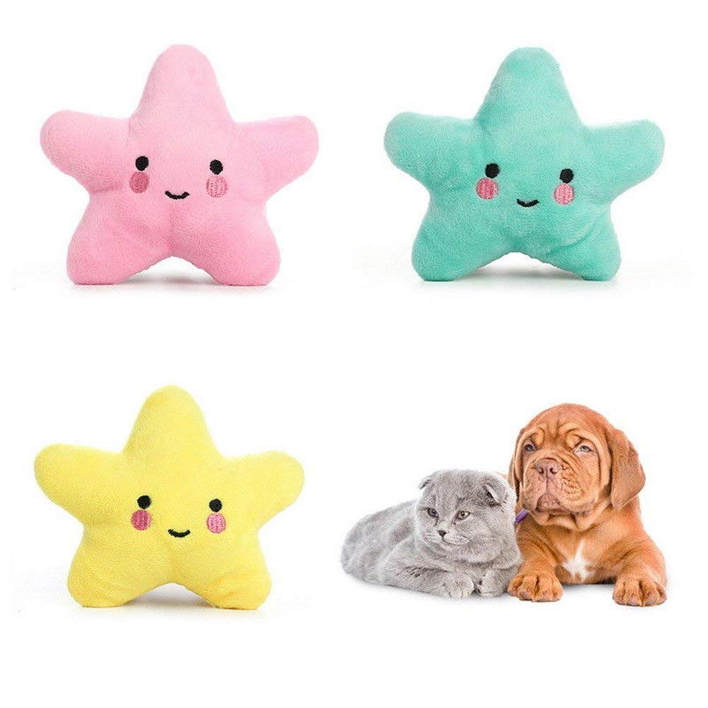 Pet Bite Squeaky Toys Smile Star Cute Stuffed Toys For Dogs Puppy Biting Bb Sound Chew Squeaker Cloud Shape Plush Toy For Cats & Small Animals Exercise Entertainment,3 Pack (Star)