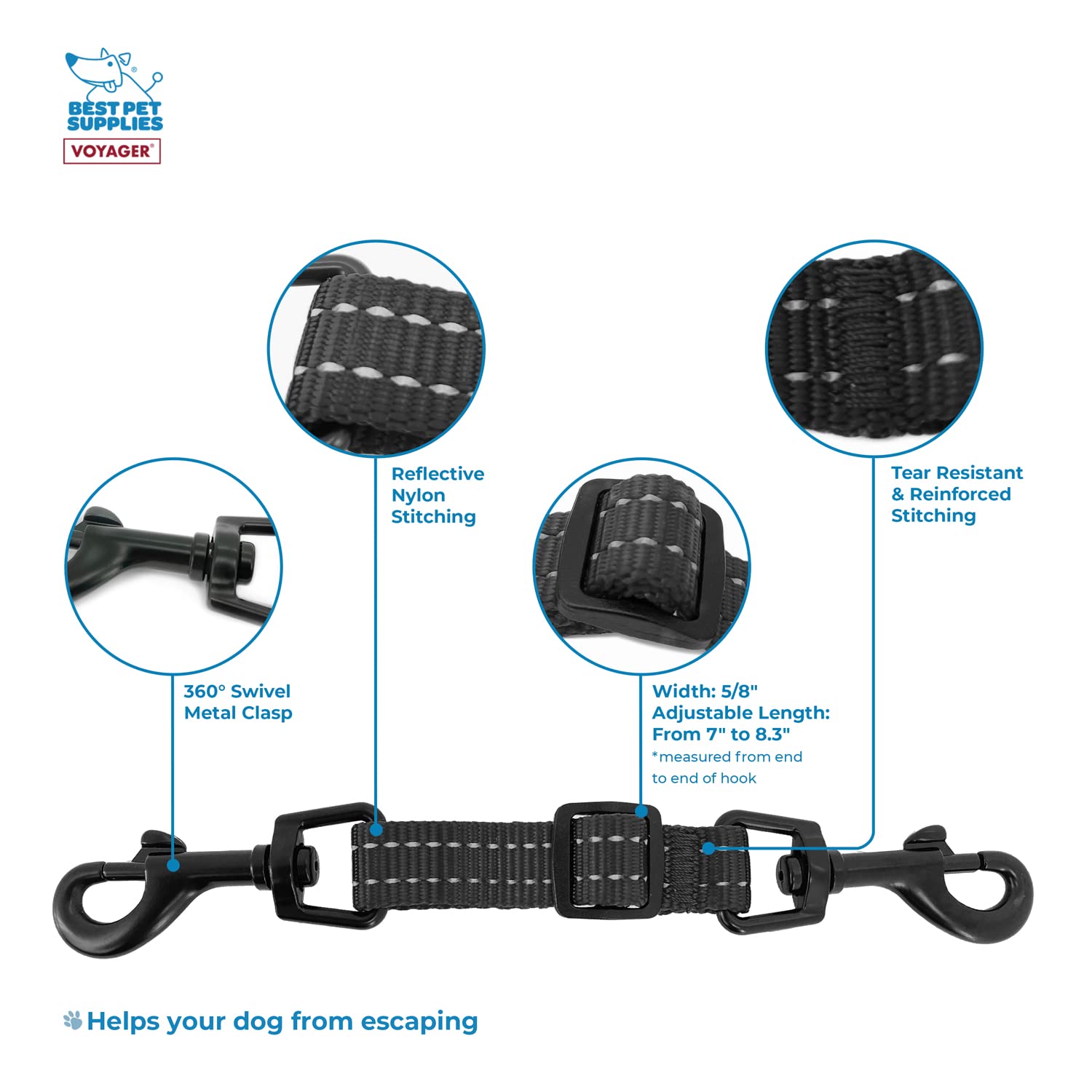 Best Pet Supplies Voyager Dog Collar Safety Clip With Dual Clasps, Collars And No Pull Harness Connectors, Training For Walking,