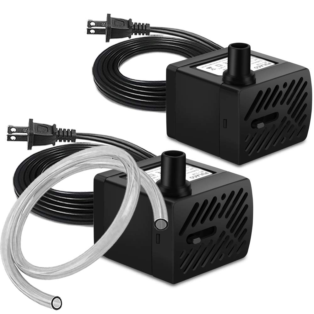 Pulaco 2Pcs Mini Fountain Pump (50Gph 3W), Ultra Quiet Submersible Water Pump For Aquarium, Small Fish Tank, Pet Water Fountain, Tabletop Fountains, Water Gardens And Hydroponic Systems