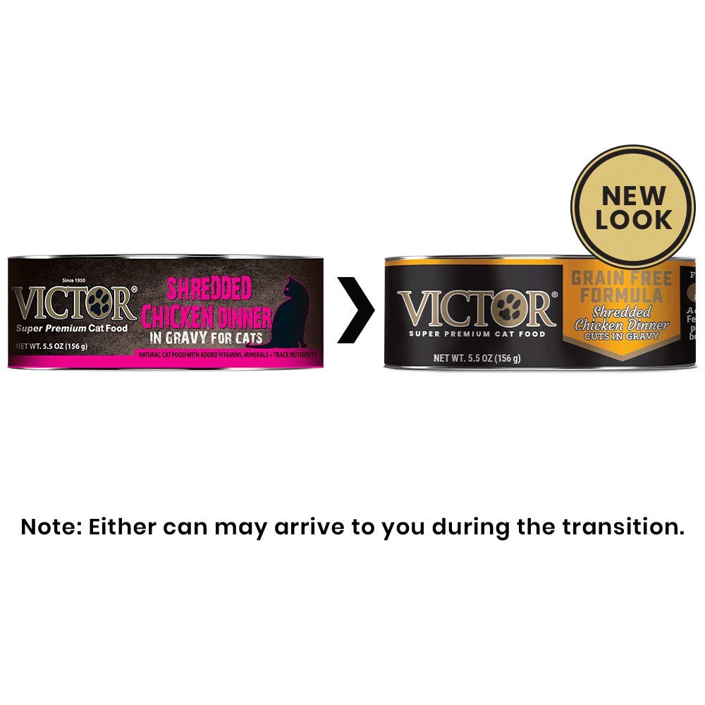 Victor Super Premium Cat Food - Grain Free Shredded Chicken Dinner Cuts in Gravy - Grain Free Canned Wet Food for Indoor and Out