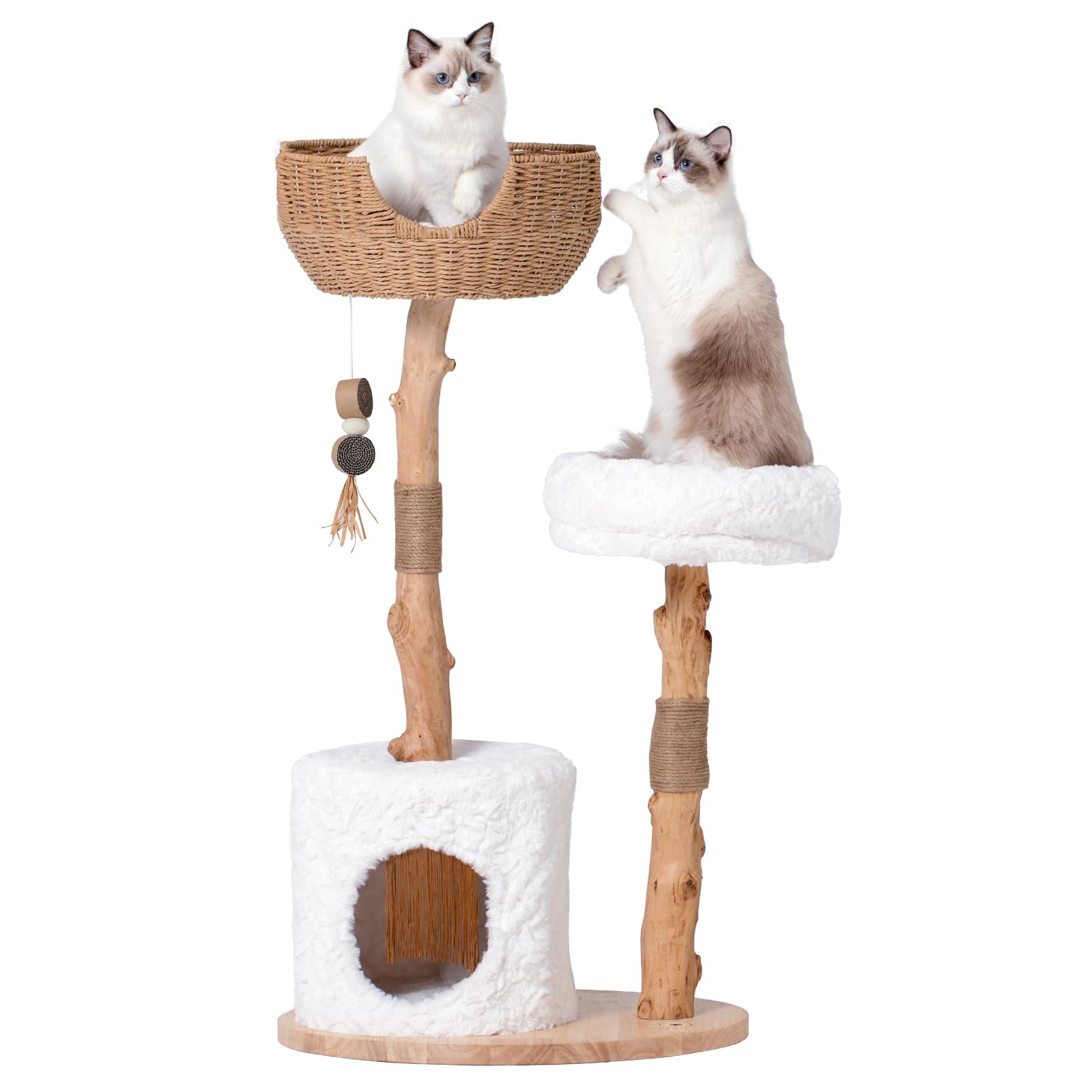 Pegic Cat Tree Tower With Two Real Branches, 44 Inch Wood Modern Cat Tower With Luxury Cat Condo, Cat Scratching Post, Jumping P