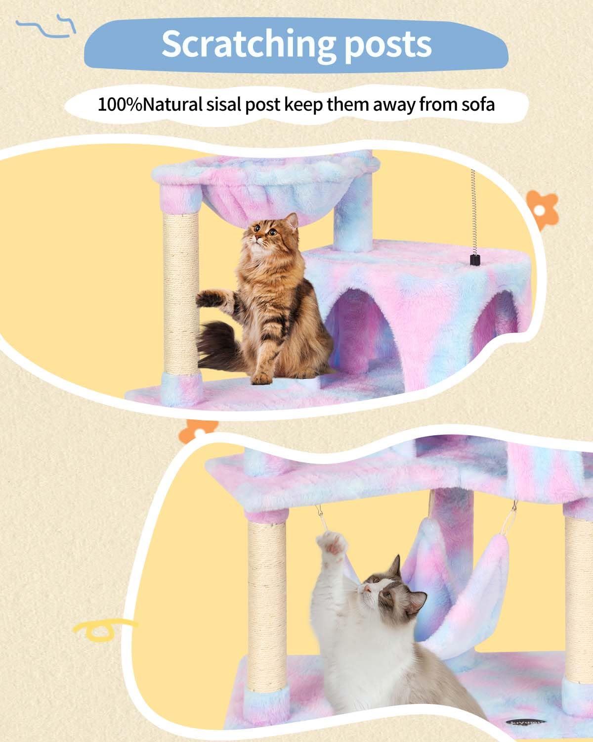 Kiyumi Cat Tree Cat Tower Condo With Sisal Scratching Post For Indoor Cats Tree Furniture With Hammock Perch And Kitten Ball Toy