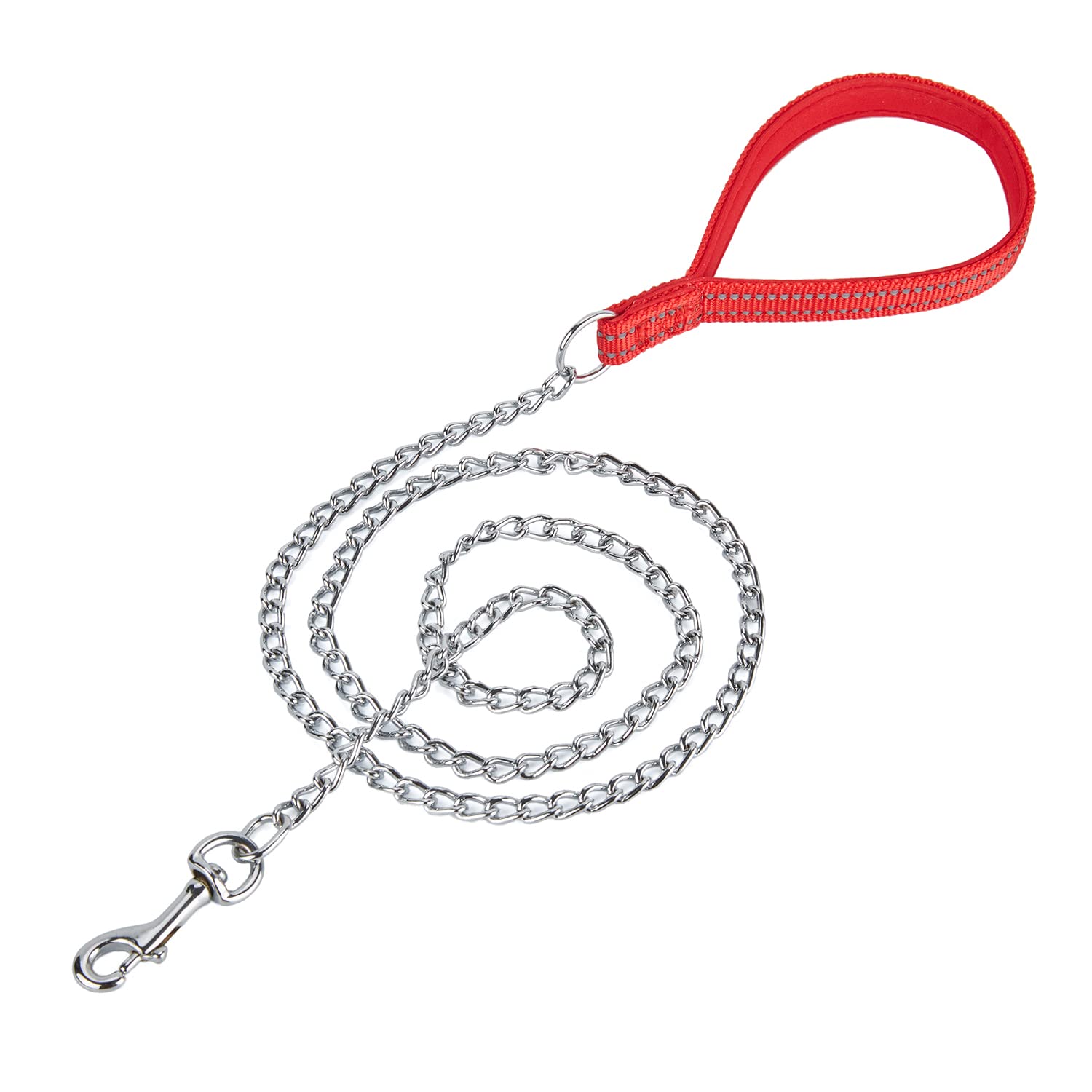Petiry Chew Proof Metal Chain Leash,Nylon Handle With Soft Neoprene Padding And Reflective Stripe For Small Dogs.(S, Red)