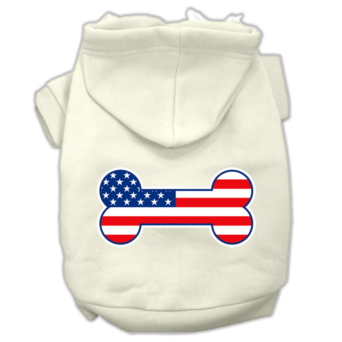 Pet Dog & Cat Hoodie Screen Printed, 'Bone Shaped American Flag' Cream Sm (3-6 Lbs.)