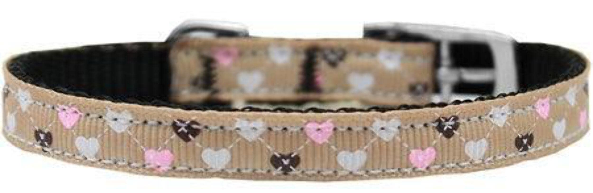 Mirage Pet Products Argyle Hearts Nylon Dog Collar with Classic Buckle 3/8&quot; Tan, 8