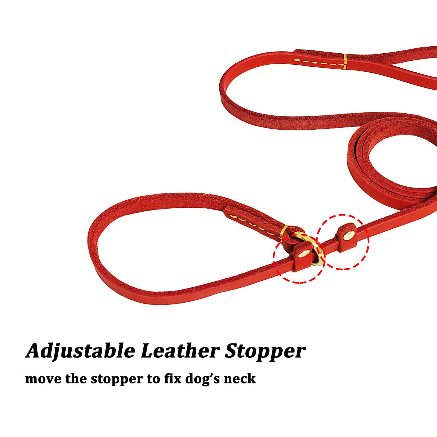 Lwbmg 5.6Ft Real Leather Dog Leash, Soft Adjustable Slip Lead For Medium Large Dogs, Heavy Duty Pet Training Leash Red