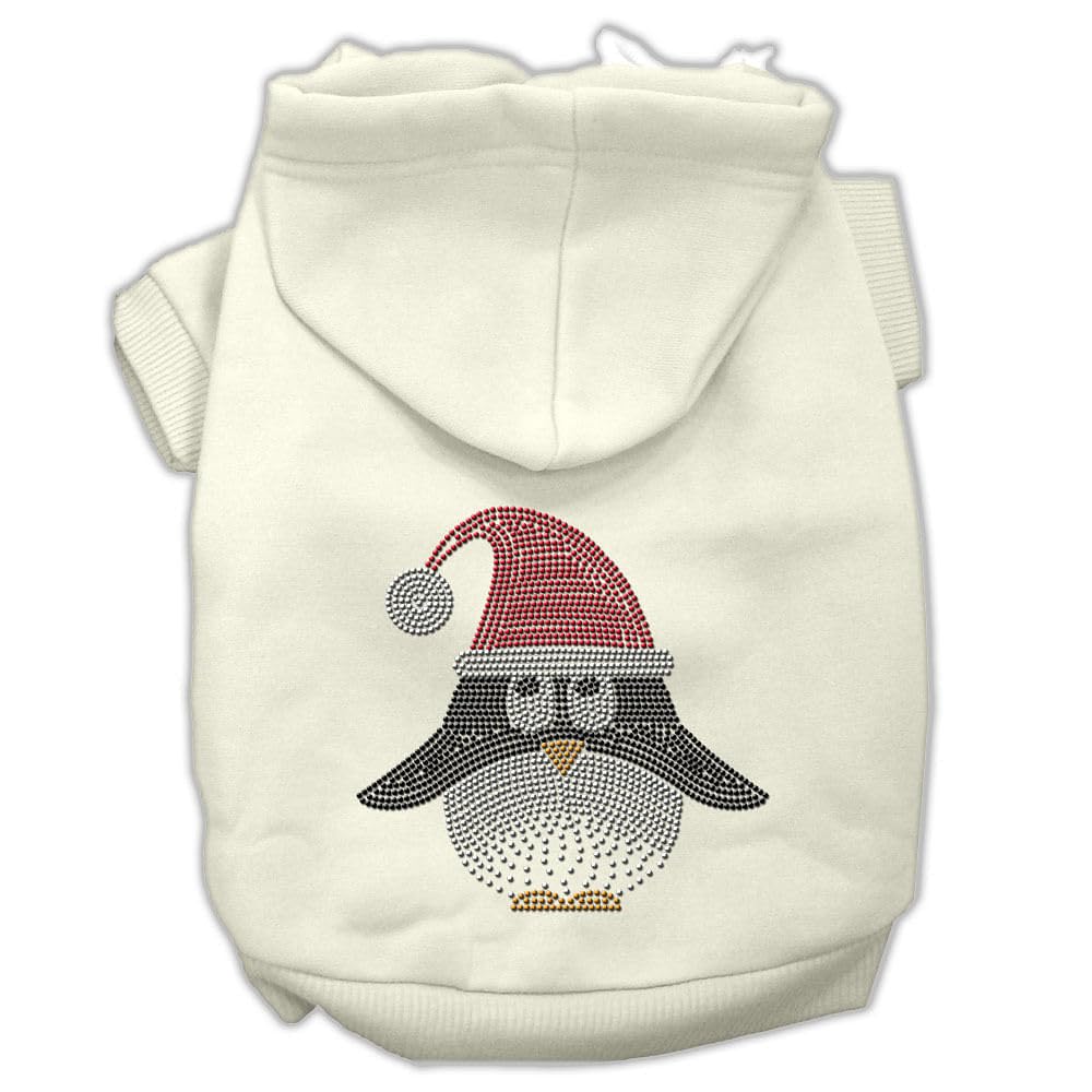 Christmas Pet, Dog & Cat Hoodie Rhinestone, 'Santa Penguin' Cream Xs (0-3 Lbs.)