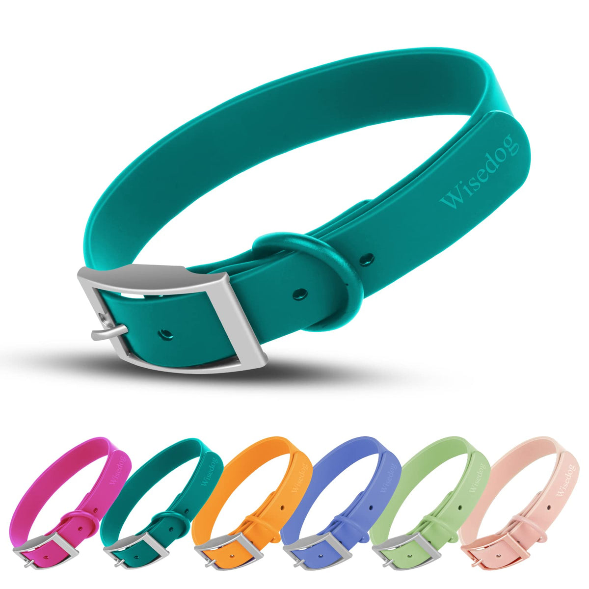 Wisedog Waterproof Dog Collar: Multiple Adjust 8.5” To 32.6”, Soft Rubber Coated Webbing, Easy To Clean, For Small Medium Large Dogs (M(Length:12'-16'; Width:0.8'), Emerald Green)