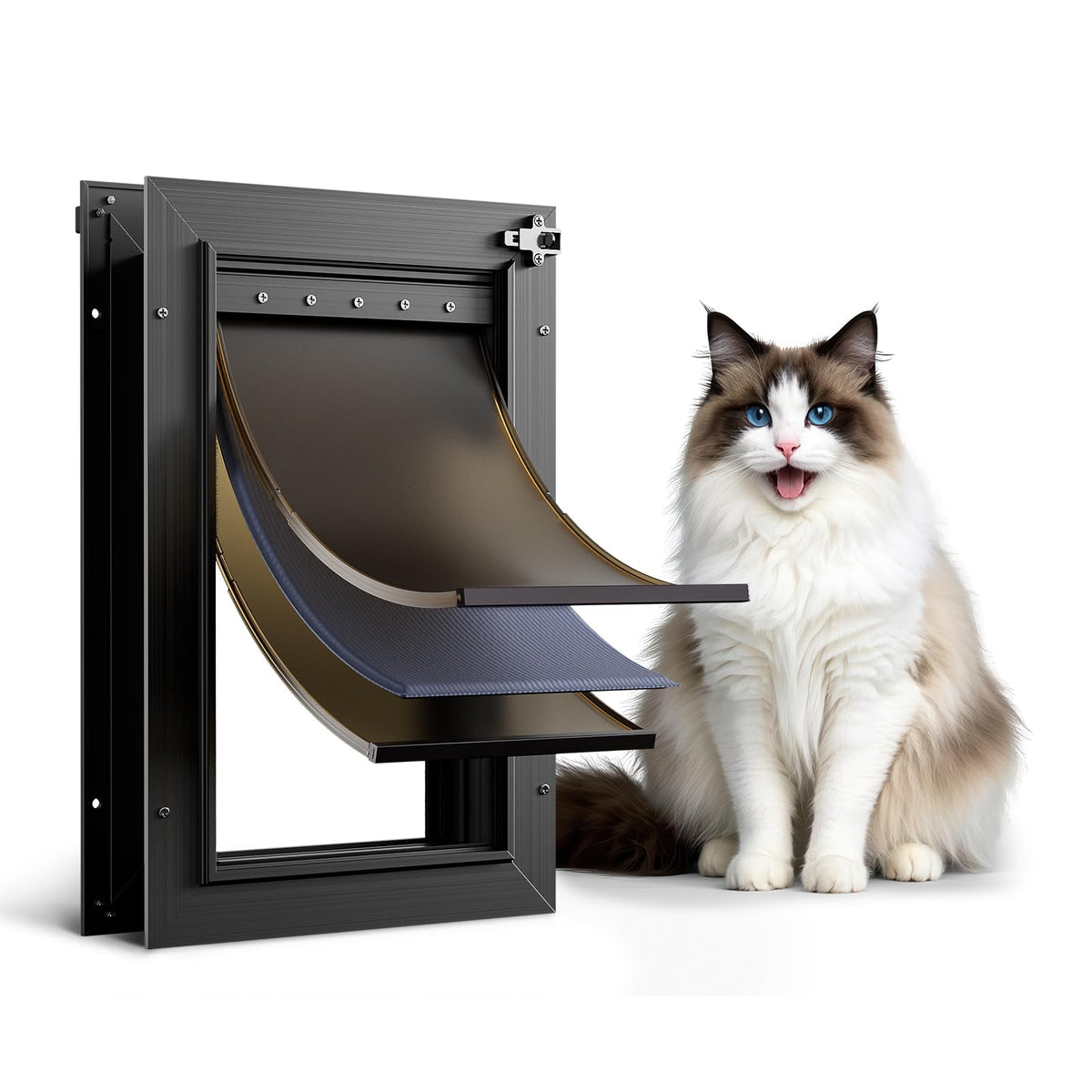 All Aluminum Cat Door Interior Door Black 3 Flaps, For Exterior Door Small Cat Dog Doggy Doggie Door, Heavy Duty Pet Door, Insul