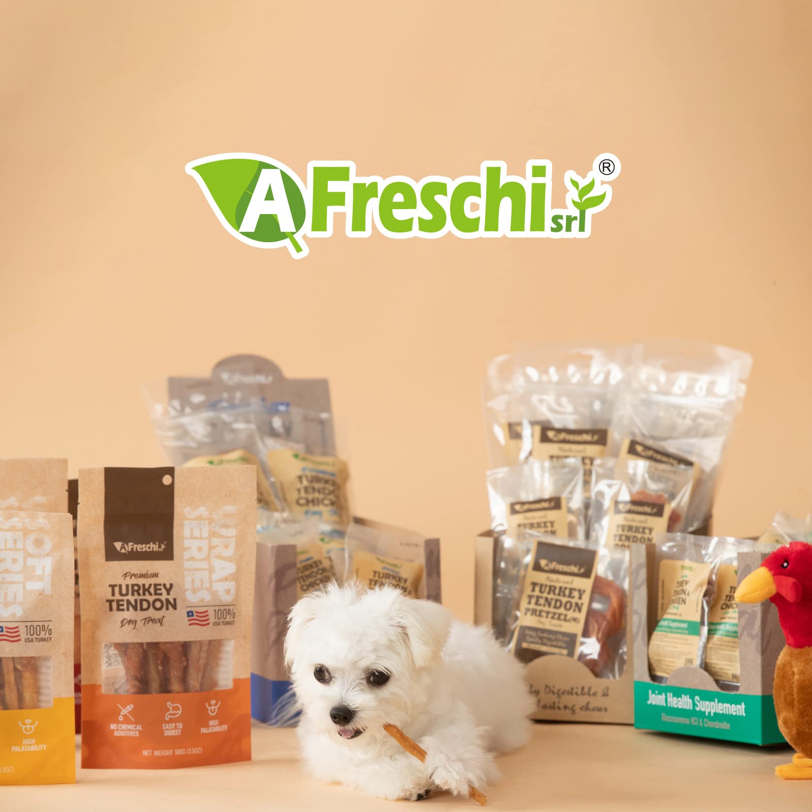 Afreschi Natural Turkey Tendon Lollipop Pack of 4, Dog Treat for Signature Series, All Natural Human Grade Puppy Chew, Turkey So