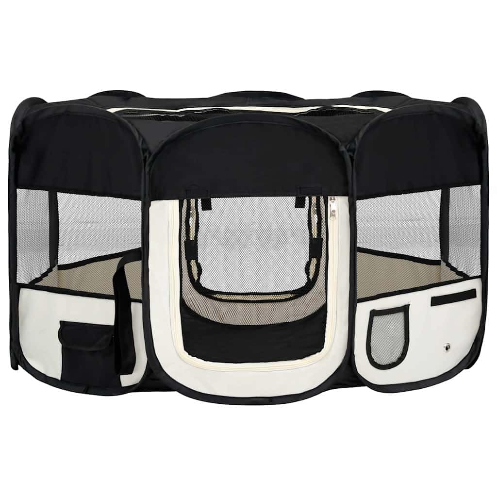 vidaXL Foldable Dog Playpen - Portable Training and Play Area with Side Nets and Zipper, Robust Steel Frame - Includes Carrying