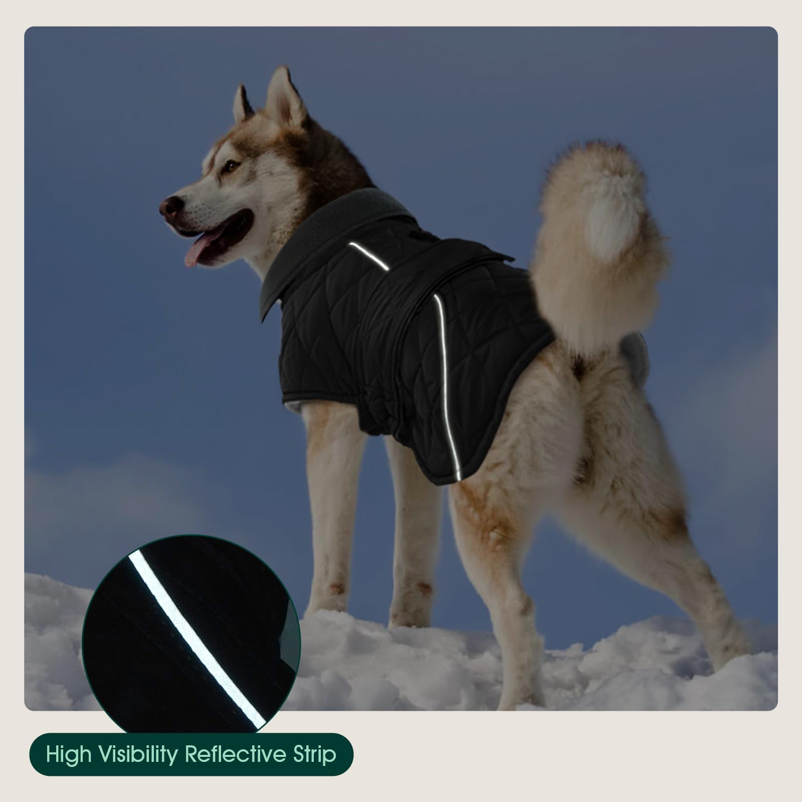 Kuoser Extra Warm Dog Jacket, Windproof Cold Weather Coats with Fleece Lining, Turtleneck Dog Snowsuit Reflective Adjustable Win