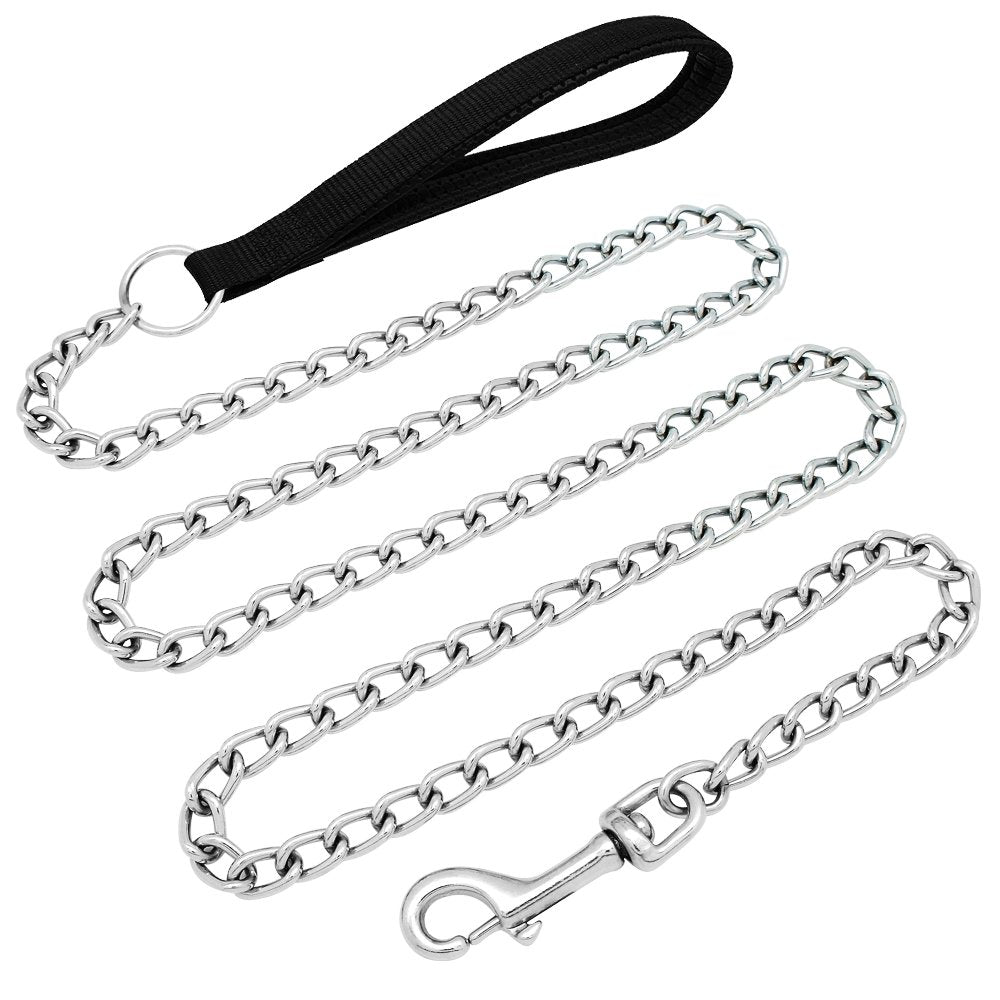 Beirui Premium 6 Foot Chain Heavy Duty Dog Leash - Soft Padded Handle Lead - Perfect Basic Leashes For Large & Medium Size Pets Walking,Traffic Training And Traveling (3.0Mm * 6 Foot, Black)